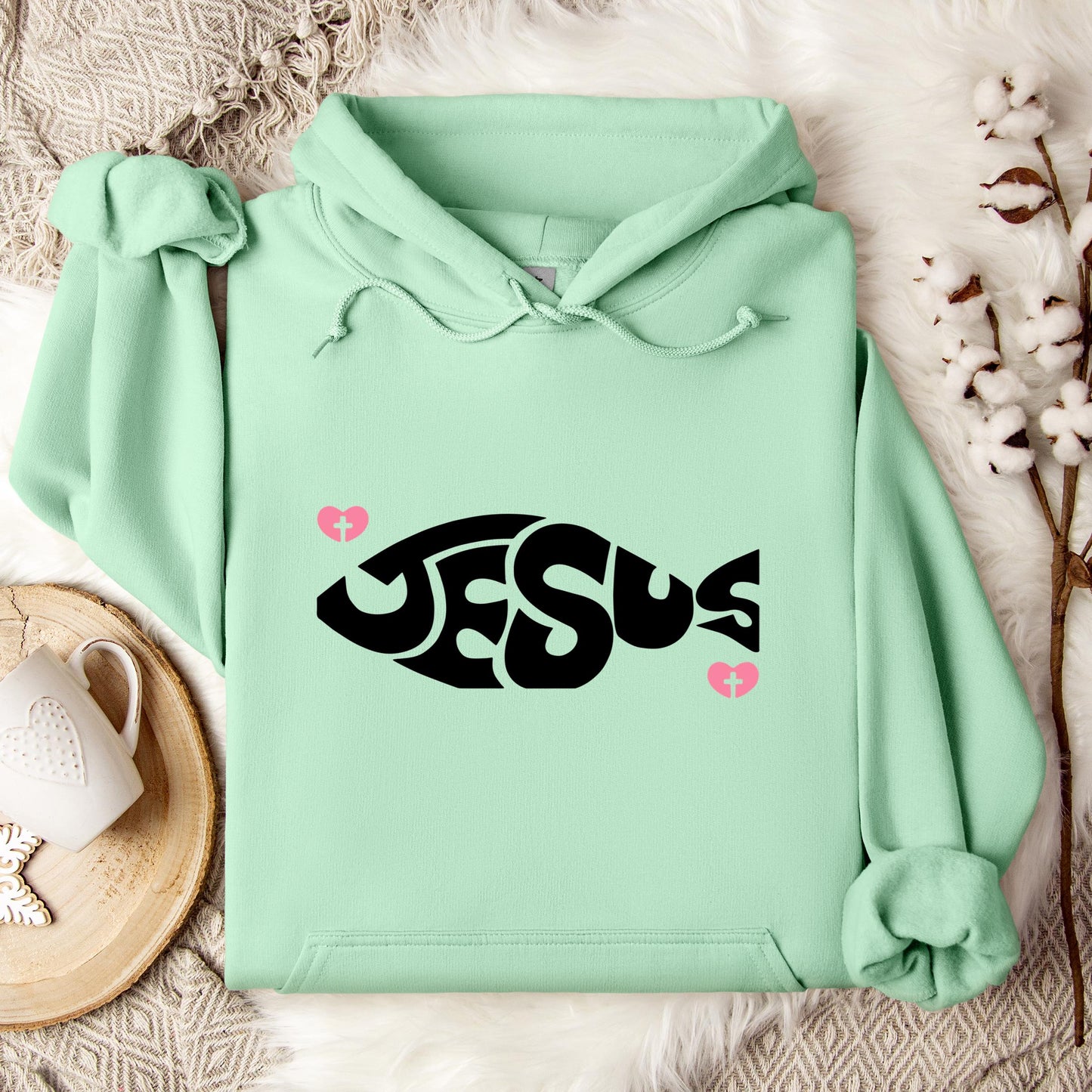 Jesus Fish Cross In Heart Hoodie