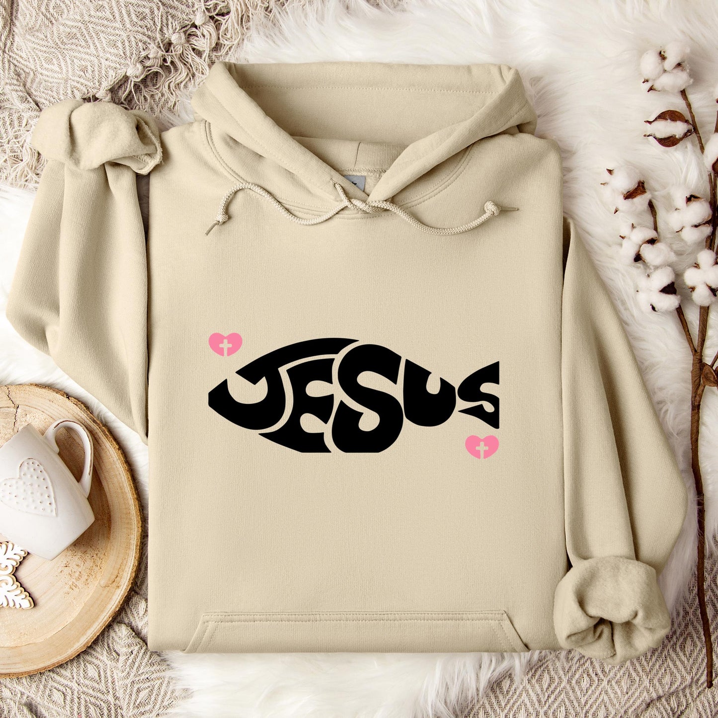 Jesus Fish Cross In Heart Hoodie