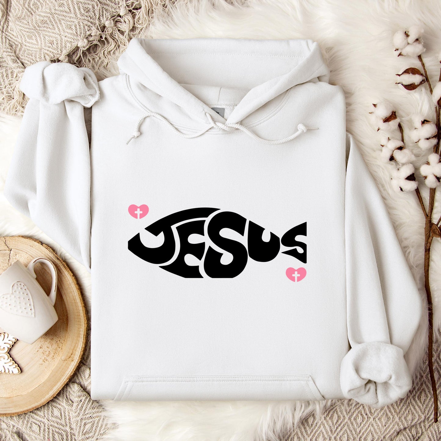 Jesus Fish Cross In Heart Hoodie
