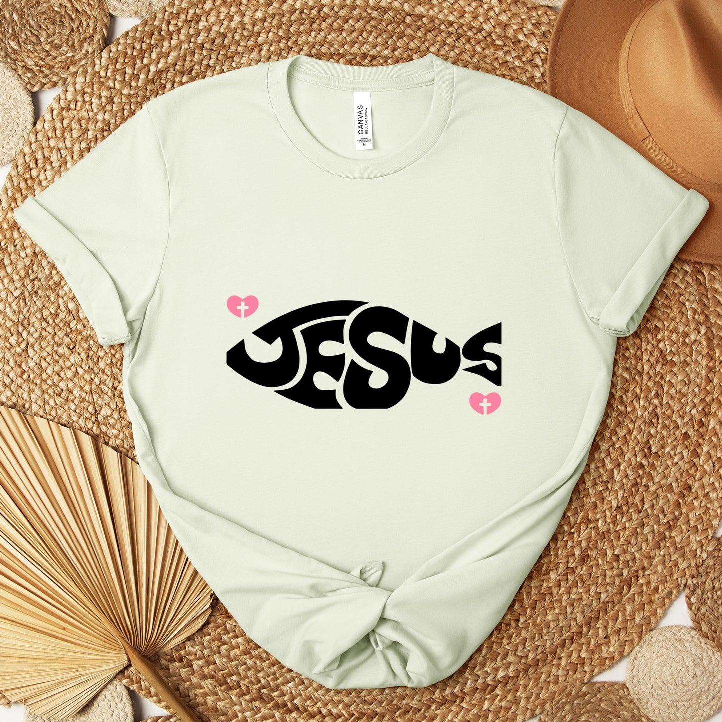 Jesus Fish Cross In Heart Premium T-shirt