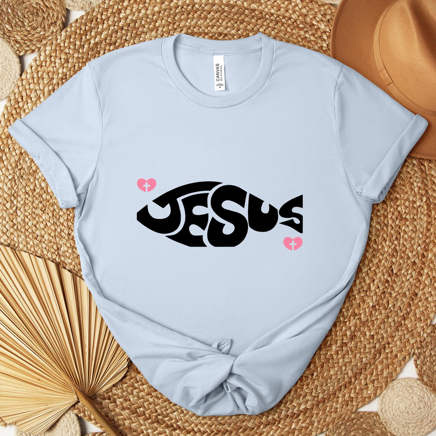 Jesus Fish Cross In Heart Premium T-shirt
