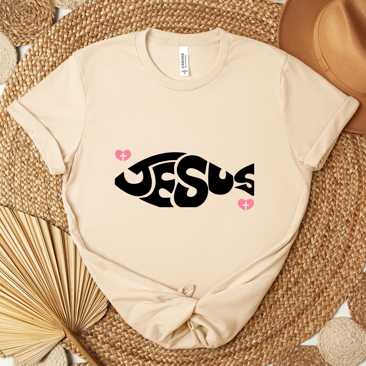 Jesus Fish Cross In Heart Premium T-shirt