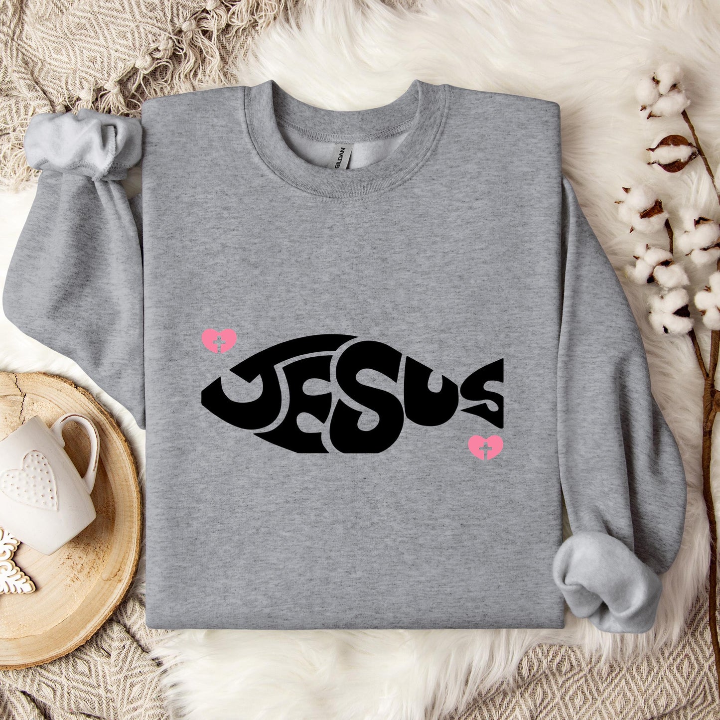 Jesus Fish Cross In Heart Sweatshirt