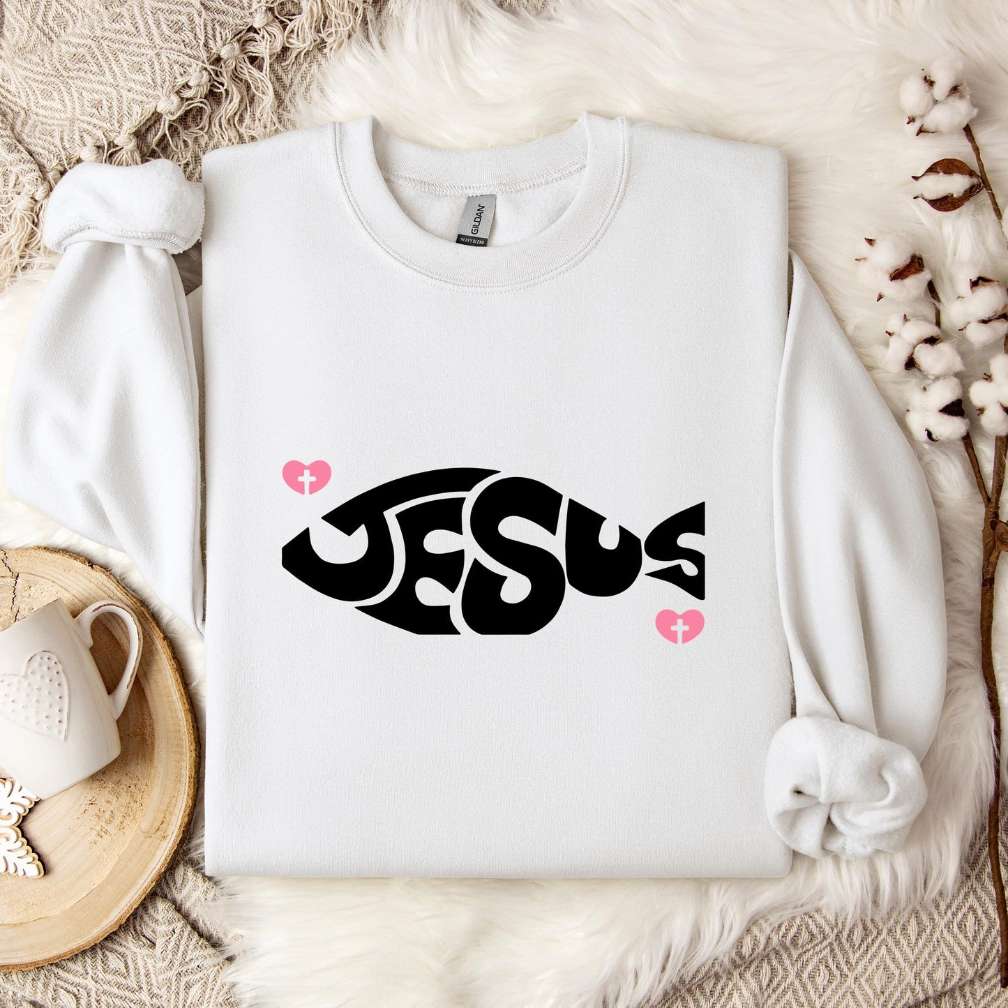 Jesus Fish Cross In Heart Sweatshirt