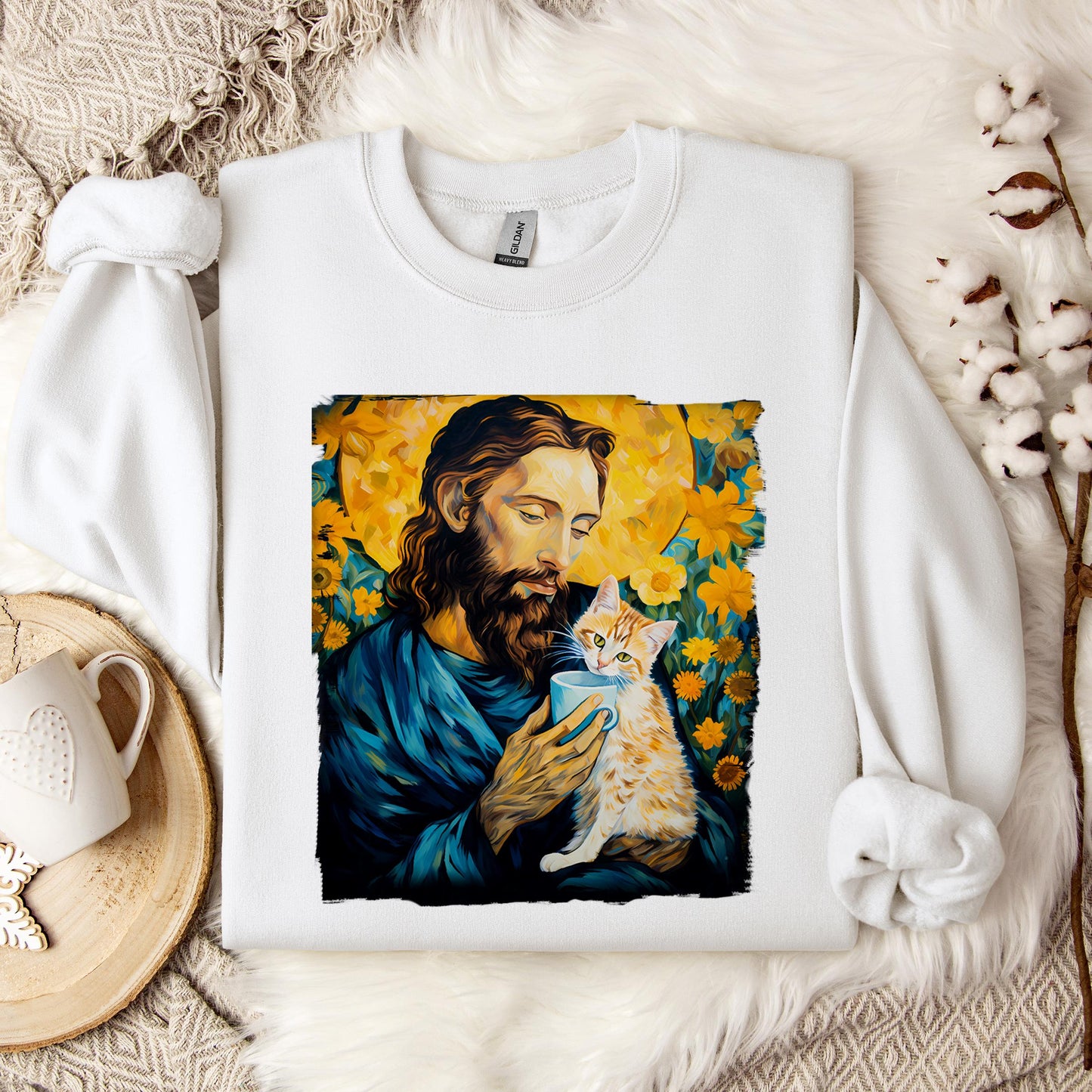 Jesus Holding A Cat Painting Sweatshirt