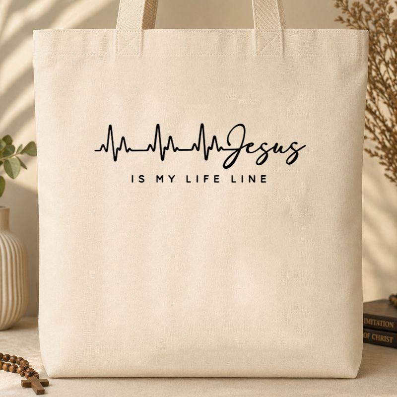 Jesus Is My Life Line Heartbeat Tote Bag