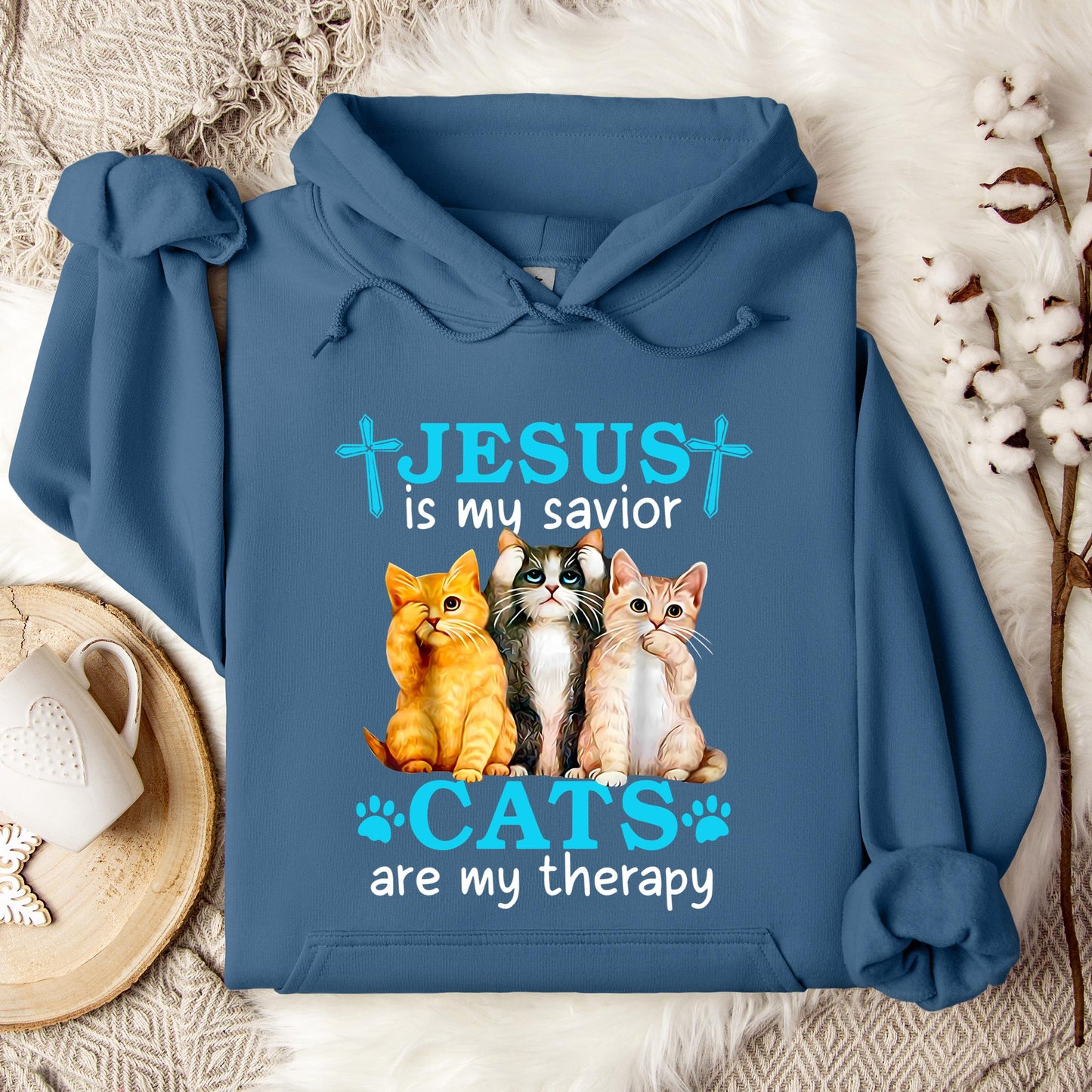 Jesus Is My Savior Cats Are My Therapy Hoodie