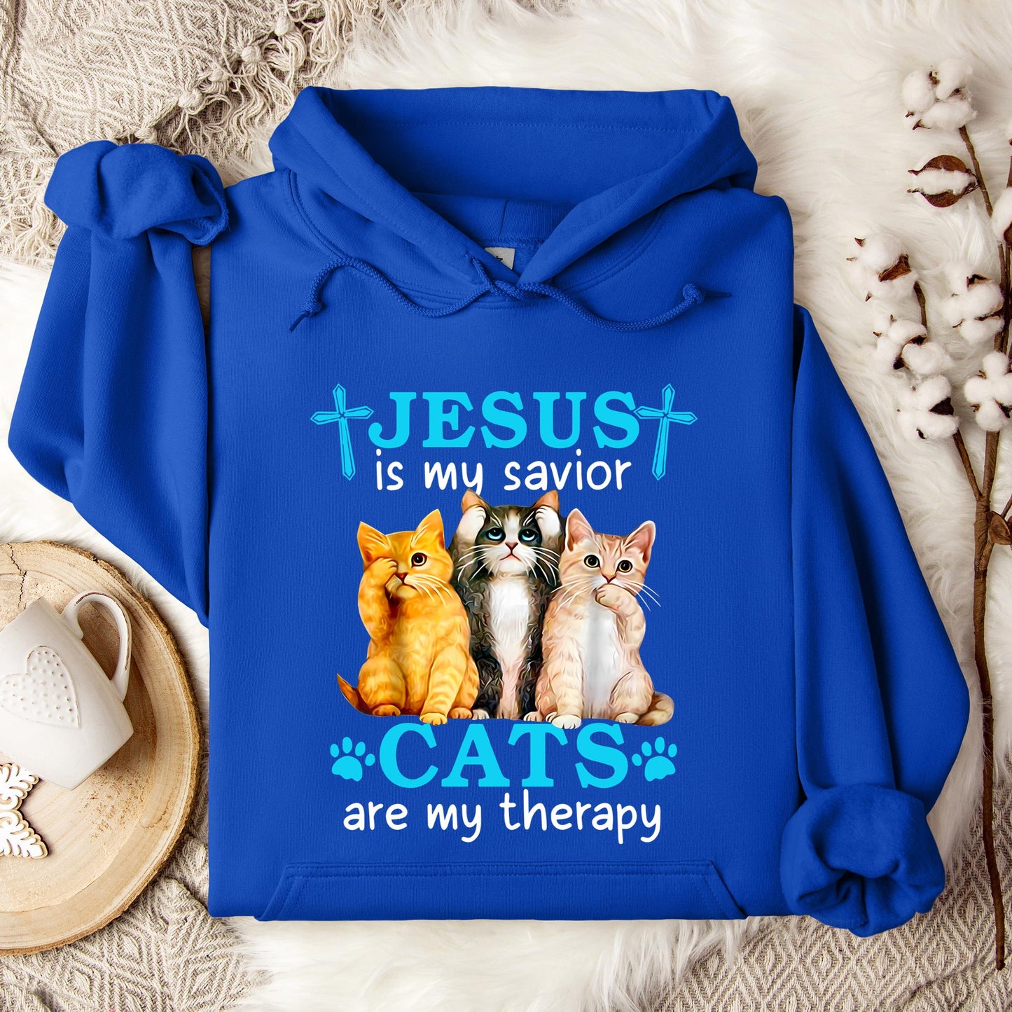 Jesus Is My Savior Cats Are My Therapy Hoodie