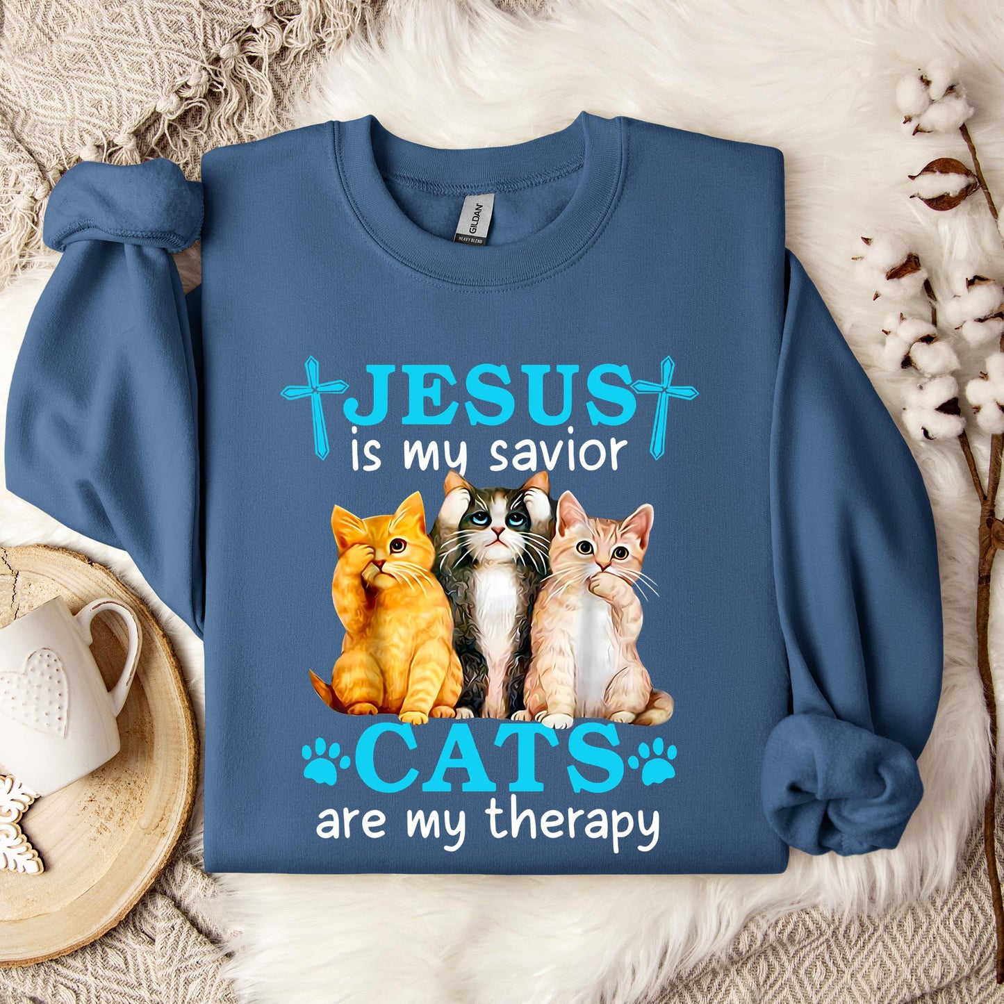 Jesus Is My Savior Cats Are My Therapy Sweatshirt