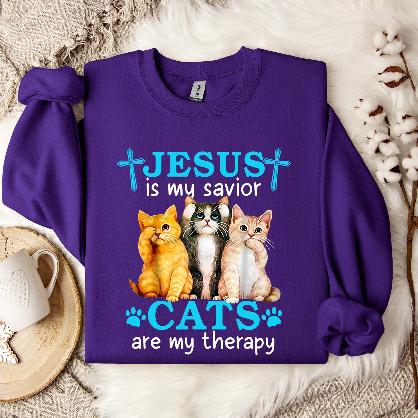 Jesus Is My Savior Cats Are My Therapy Sweatshirt
