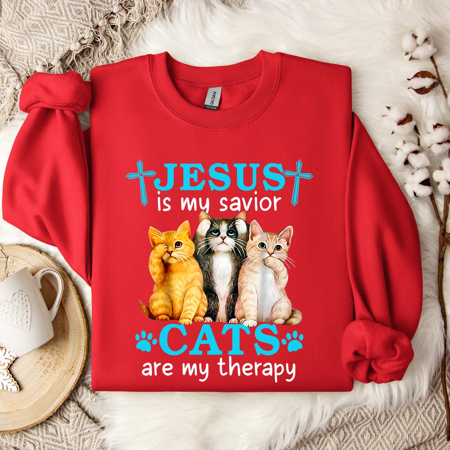 Jesus Is My Savior Cats Are My Therapy Sweatshirt