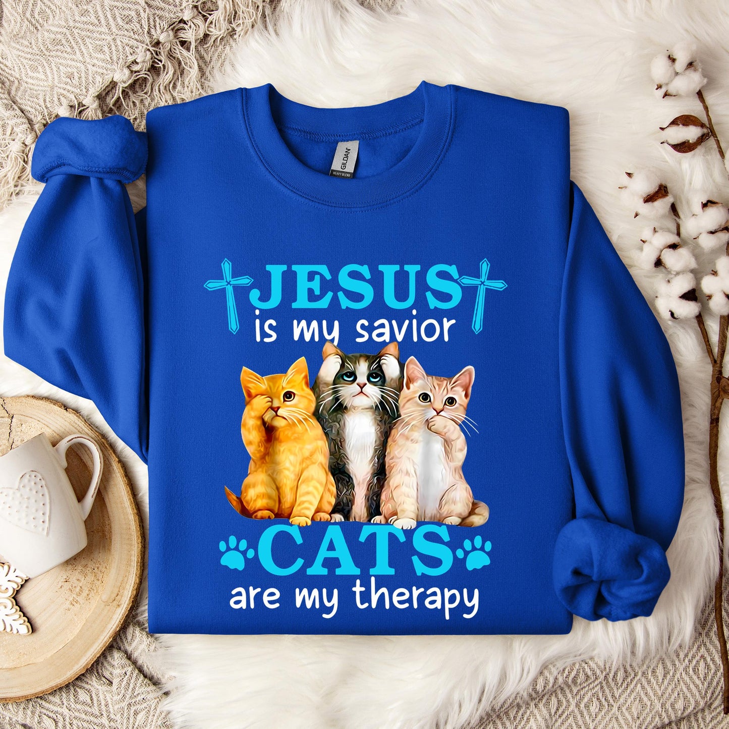 Jesus Is My Savior Cats Are My Therapy Sweatshirt
