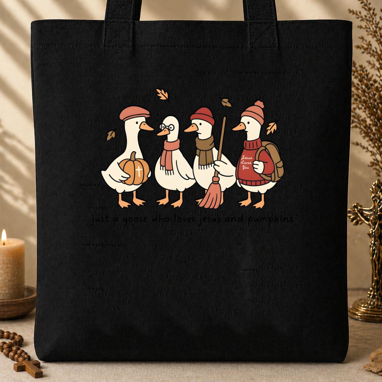 Just A Goose Who Loves Jesus And Pumpkins Tote Bag