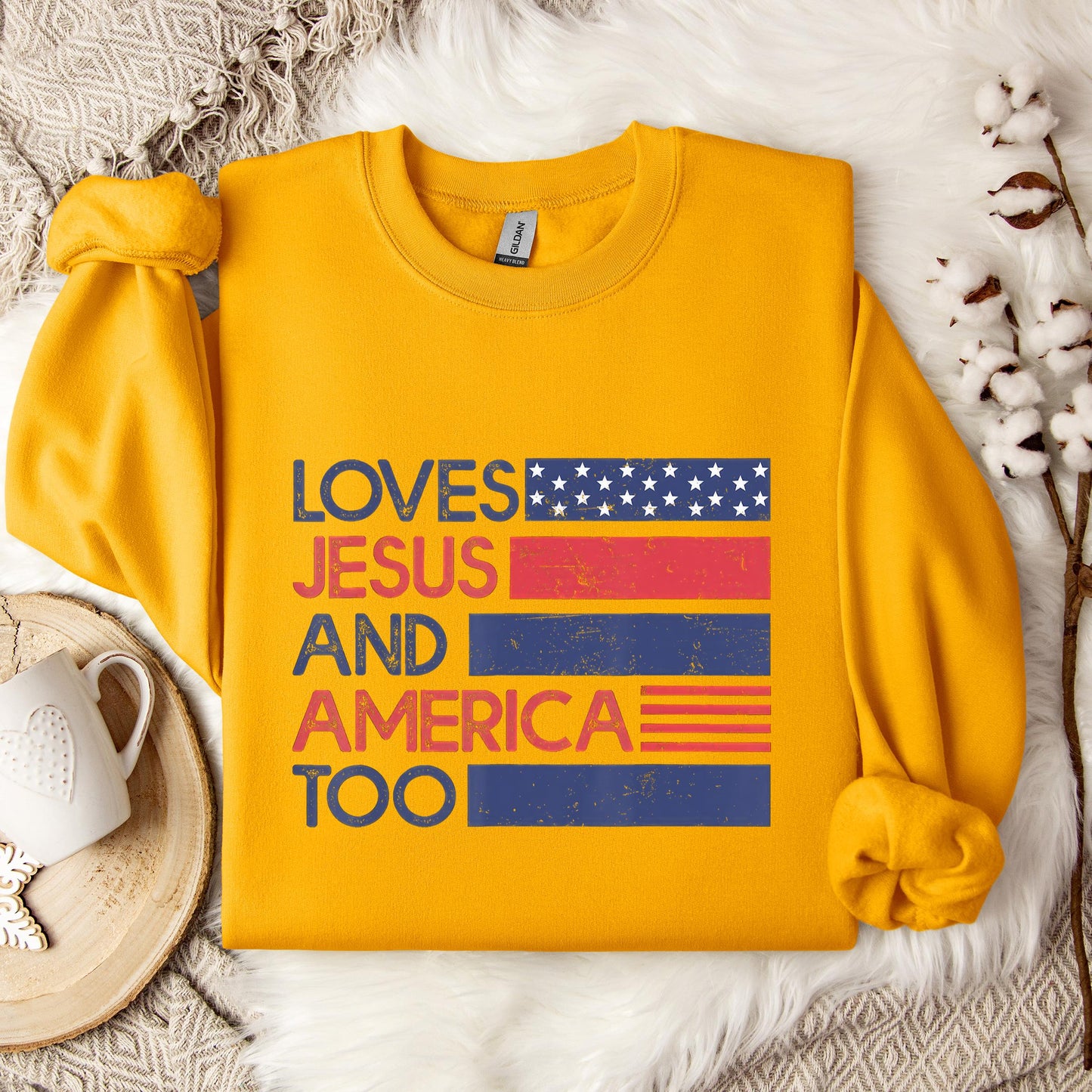 Loves Jesus & America Too American Patriotic 4th Of July Sweatshirt