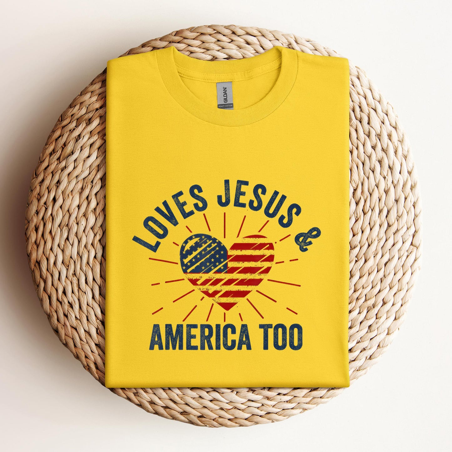 Loves Jesus and America Too God Christian 4th of July 2