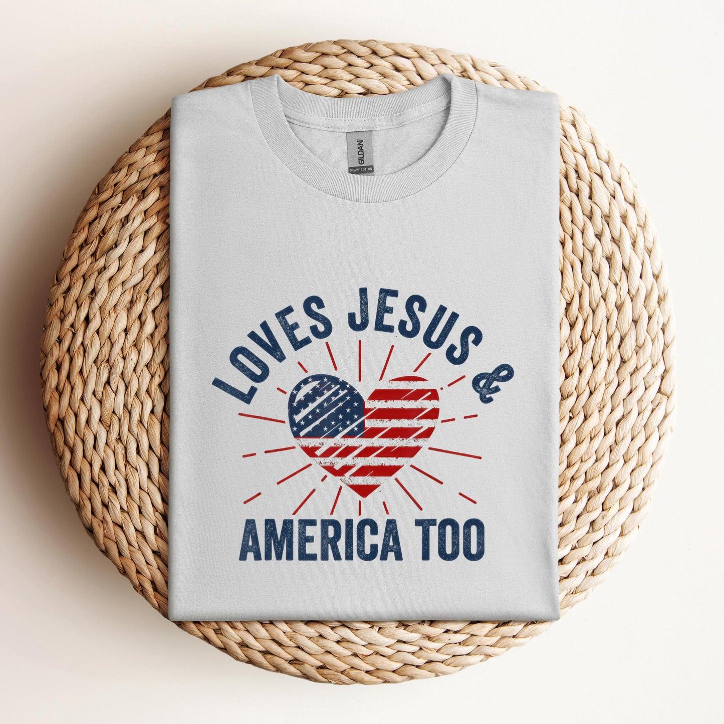 Loves Jesus and America Too God Christian 4th of July 2