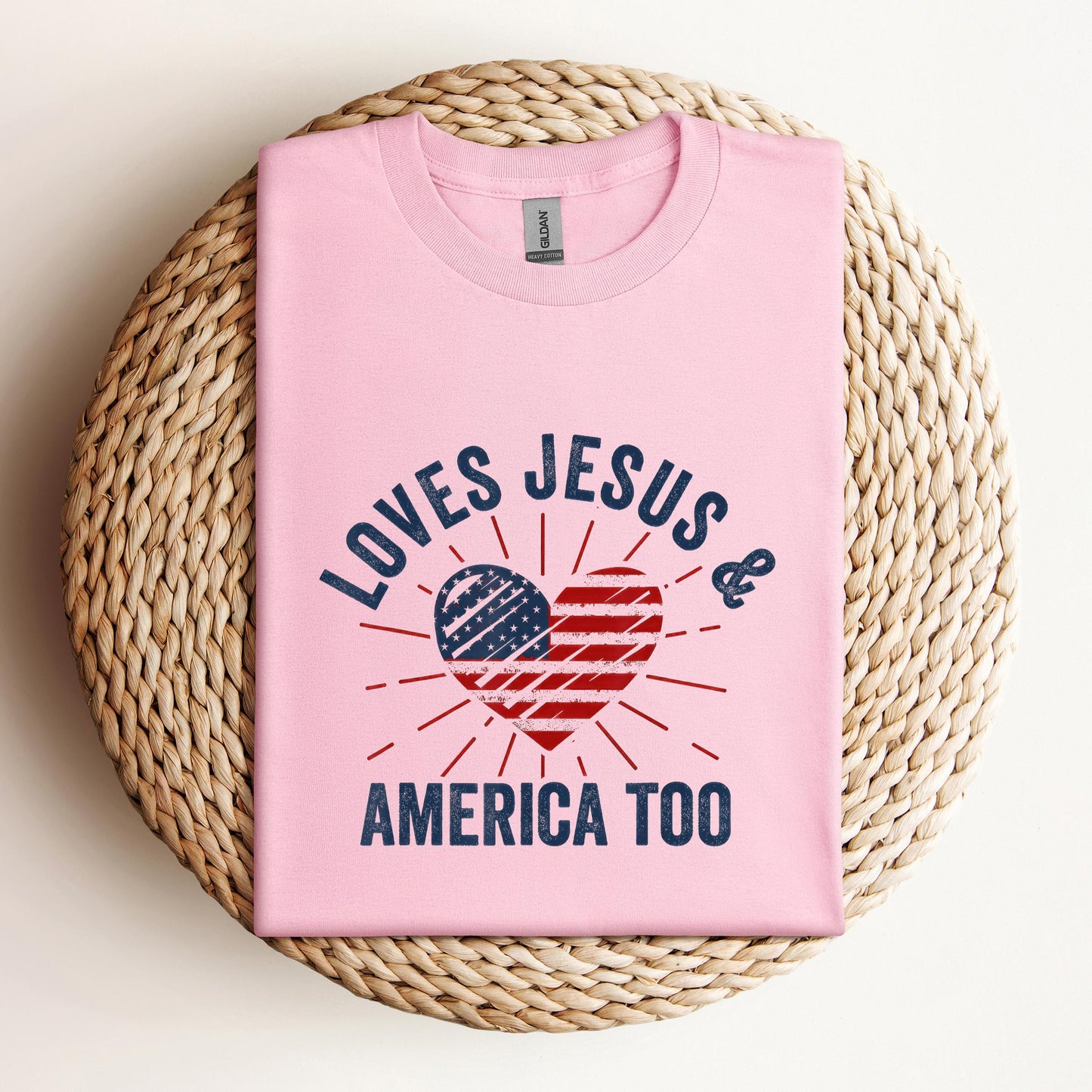 Loves Jesus and America Too God Christian 4th of July 2