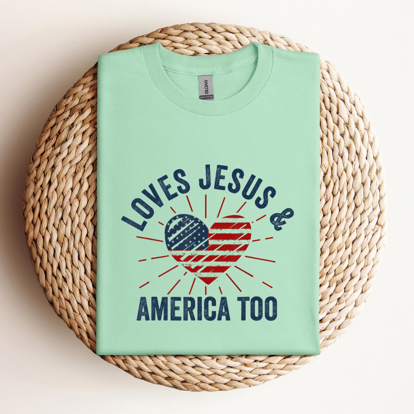 Loves Jesus and America Too God Christian 4th of July 2
