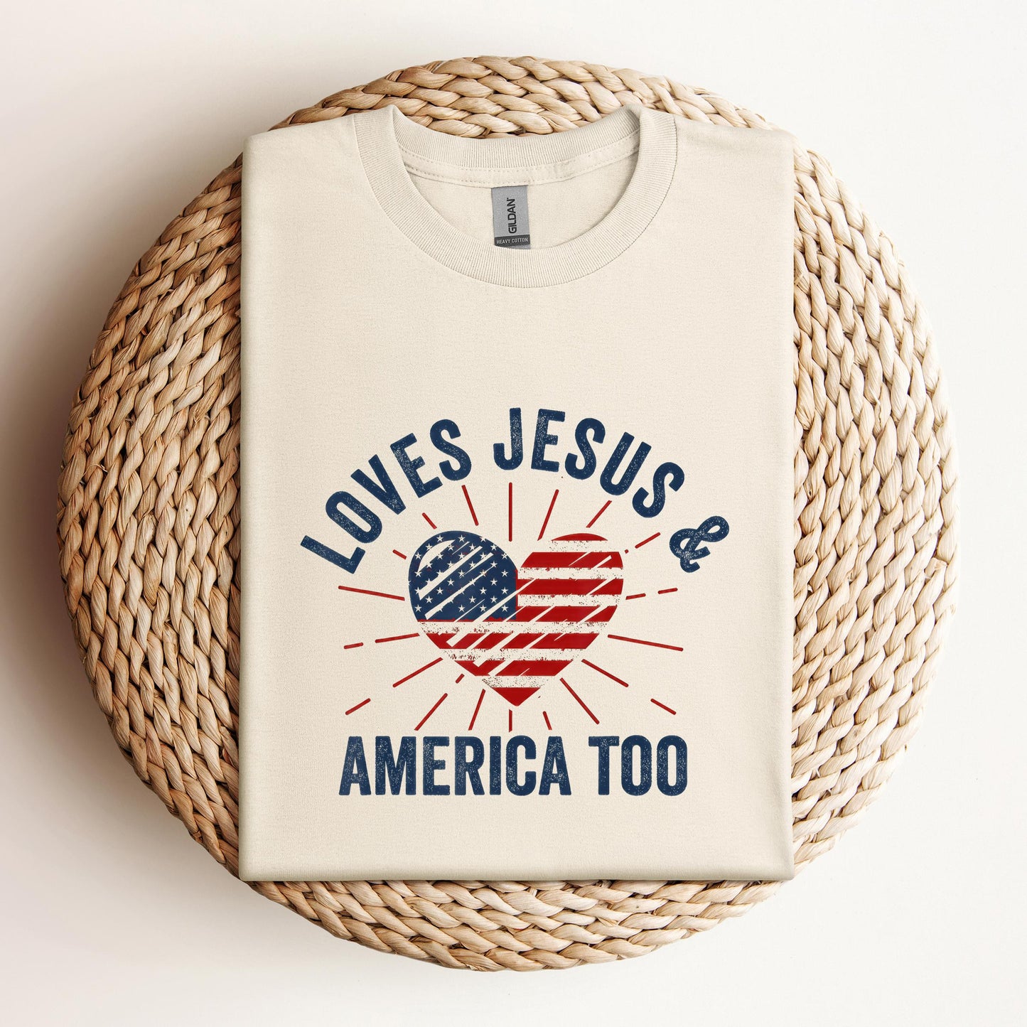 Loves Jesus and America Too God Christian 4th of July 2
