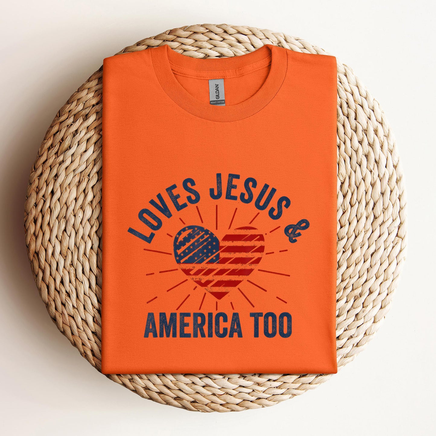 Loves Jesus and America Too God Christian 4th of July 2
