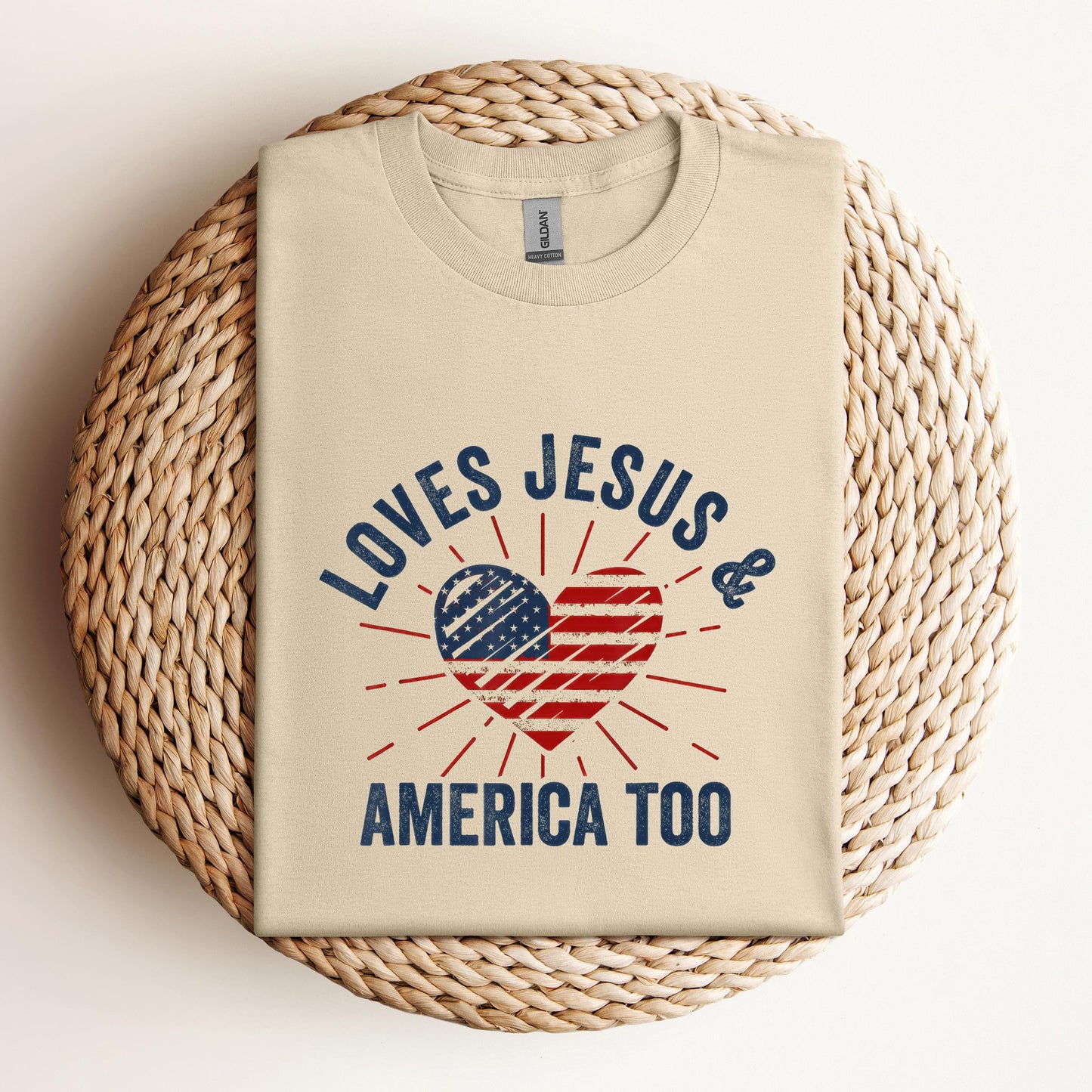 Loves Jesus and America Too God Christian 4th of July 2
