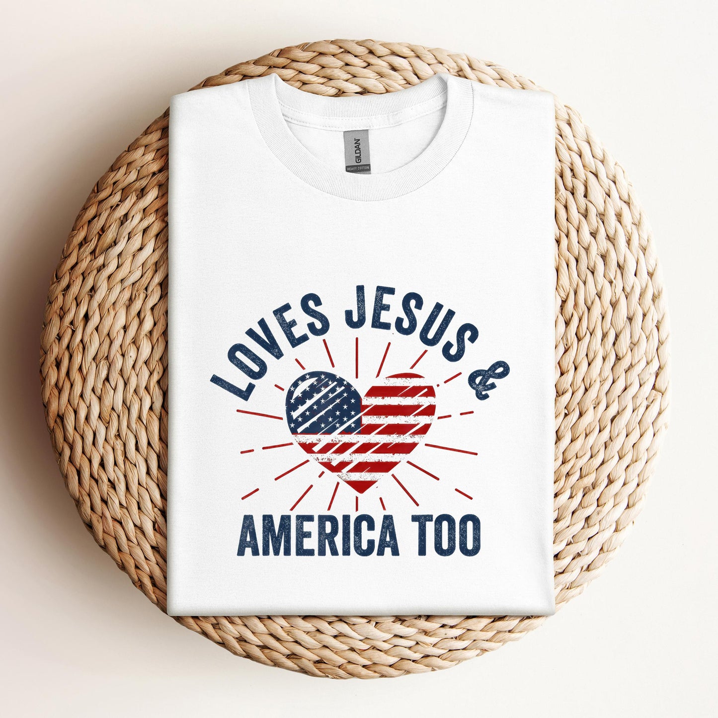 Loves Jesus and America Too God Christian 4th of July 2