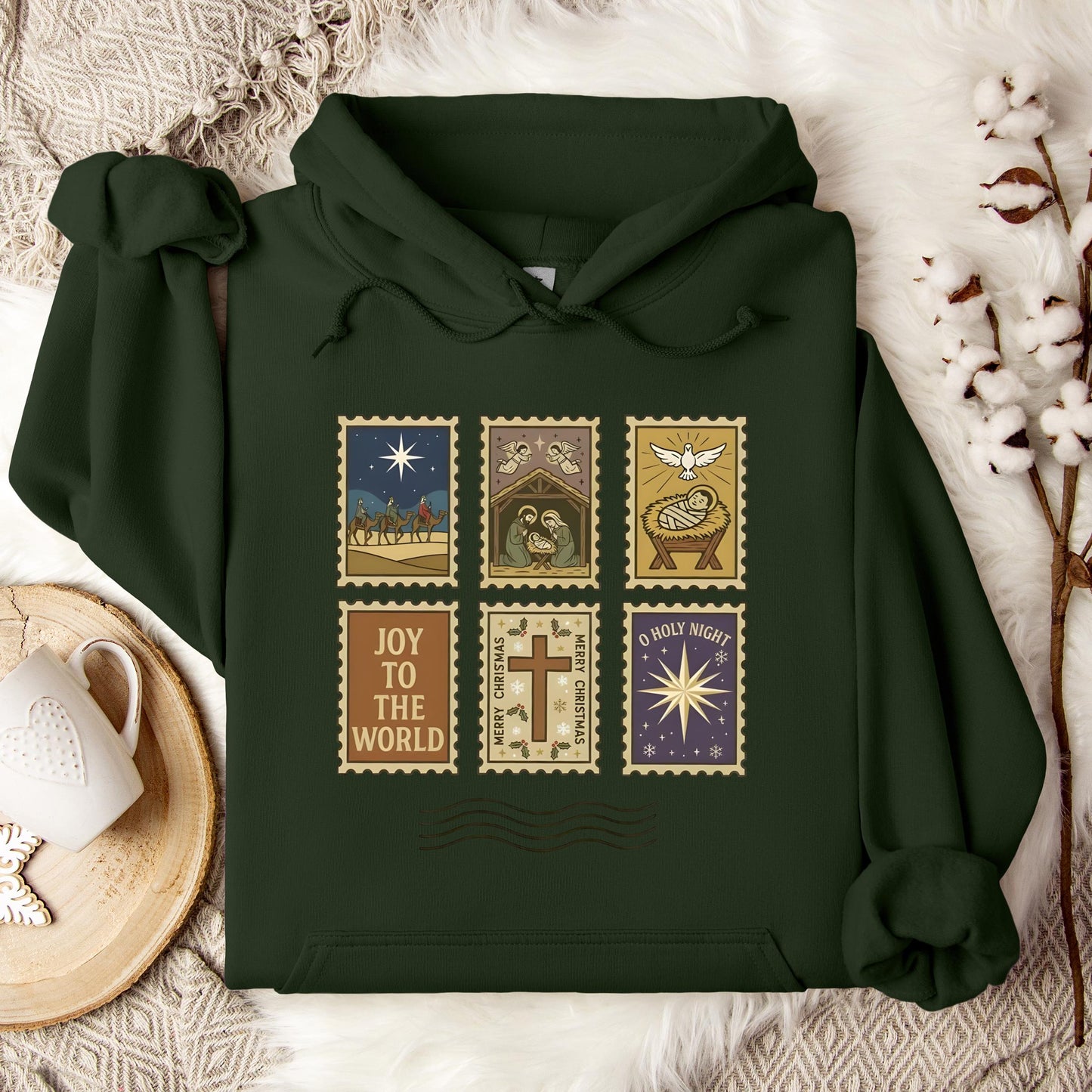 Nativity Christian Postage Stamp Hoodie