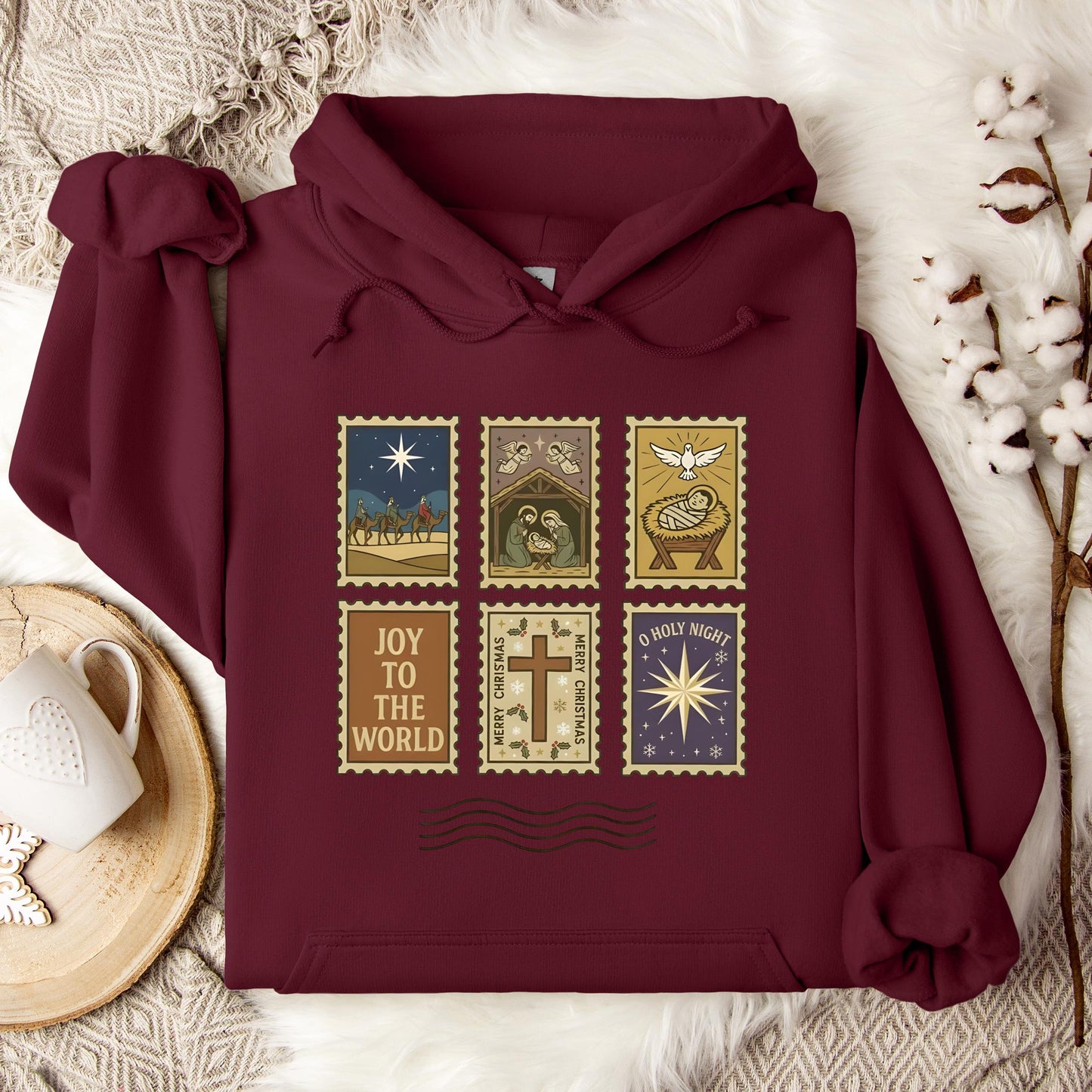 Nativity Christian Postage Stamp Hoodie