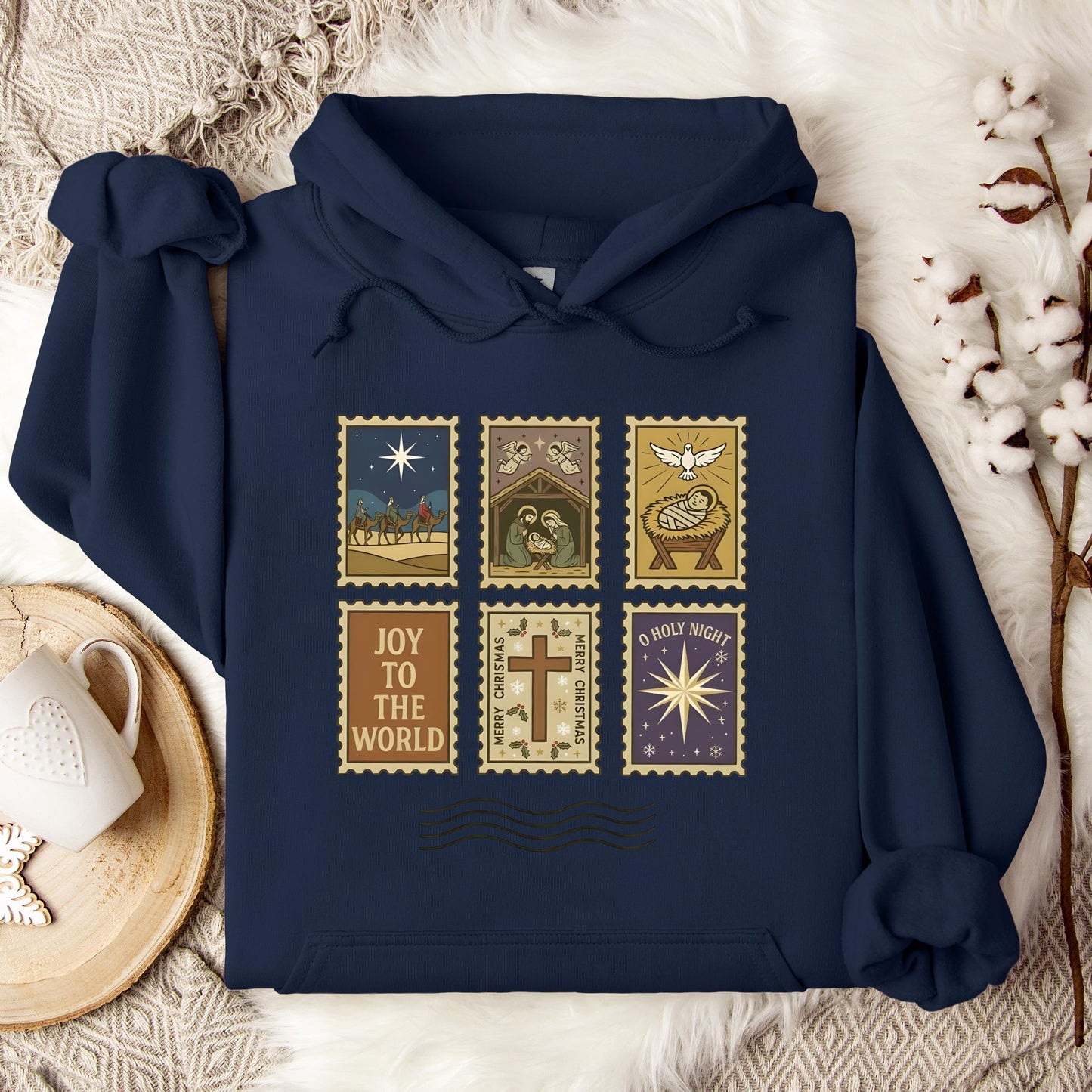 Nativity Christian Postage Stamp Hoodie