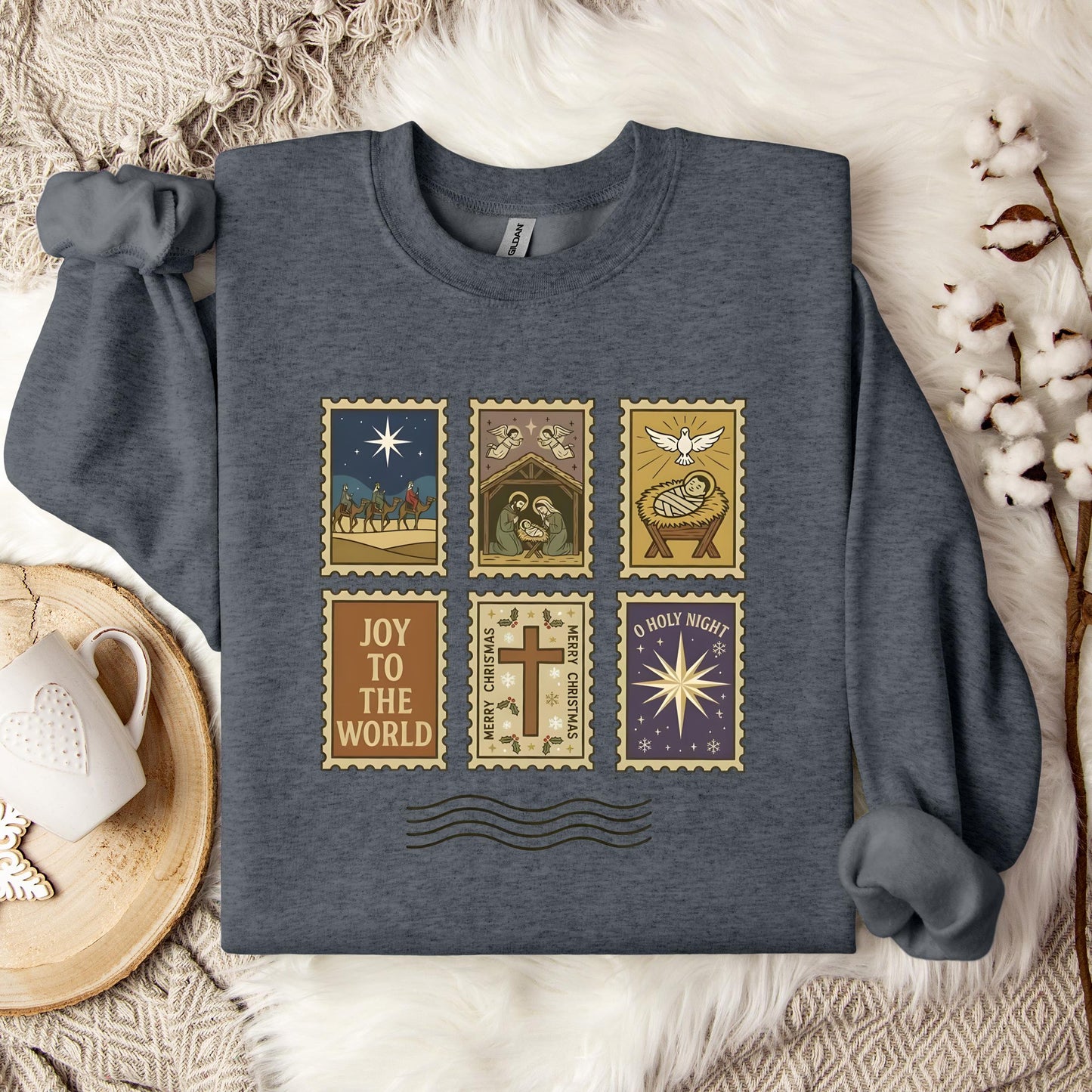Nativity Christian Postage Stamp Sweatshirt
