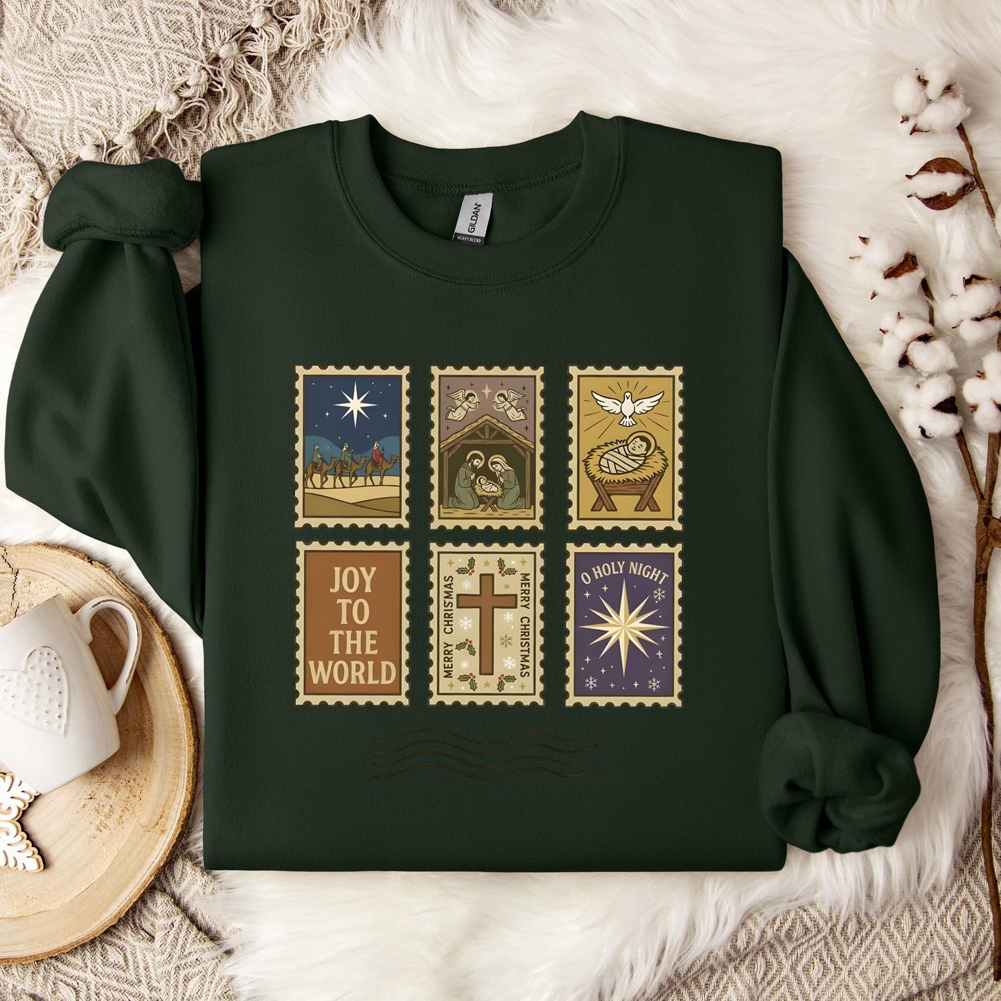 Nativity Christian Postage Stamp Sweatshirt