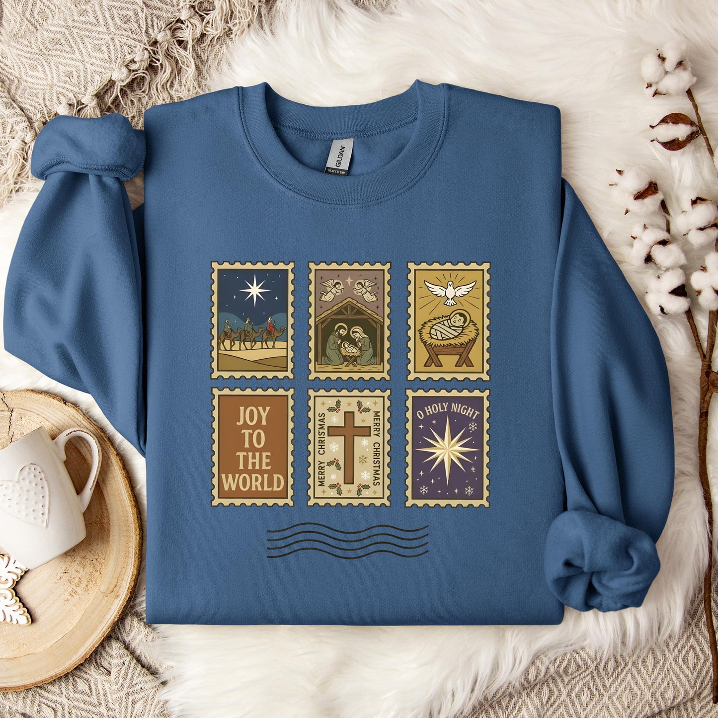 Nativity Christian Postage Stamp Sweatshirt