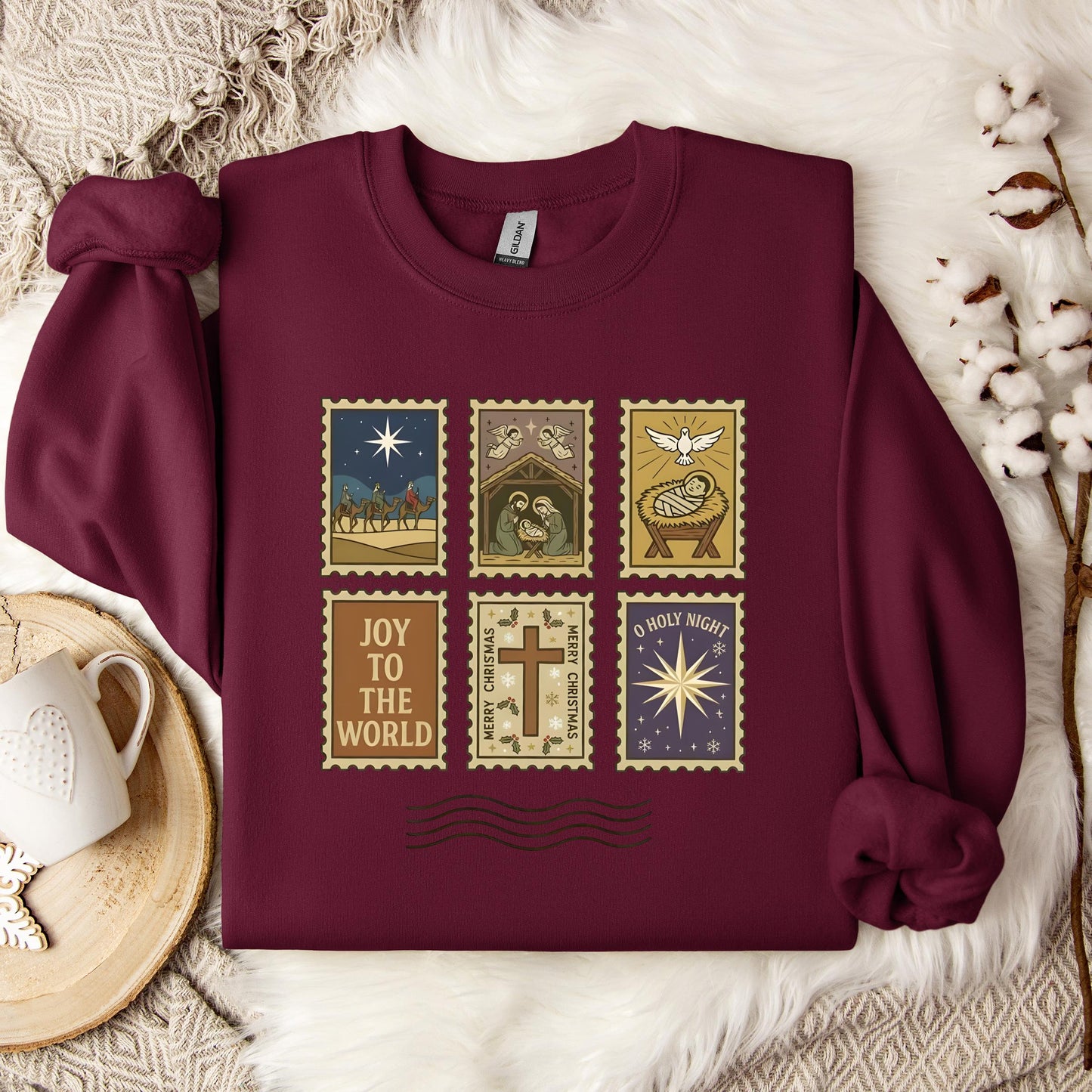 Nativity Christian Postage Stamp Sweatshirt