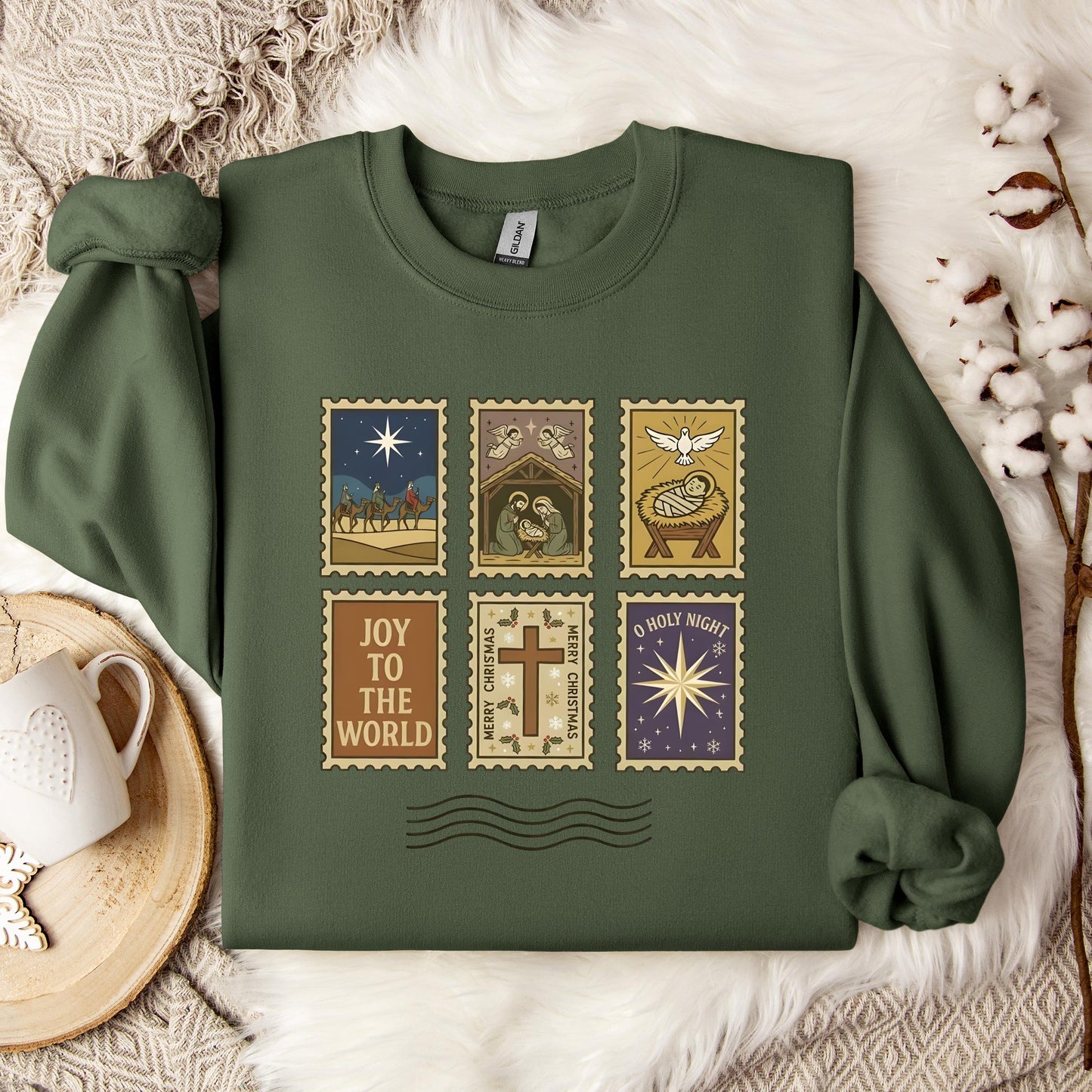 Nativity Christian Postage Stamp Sweatshirt