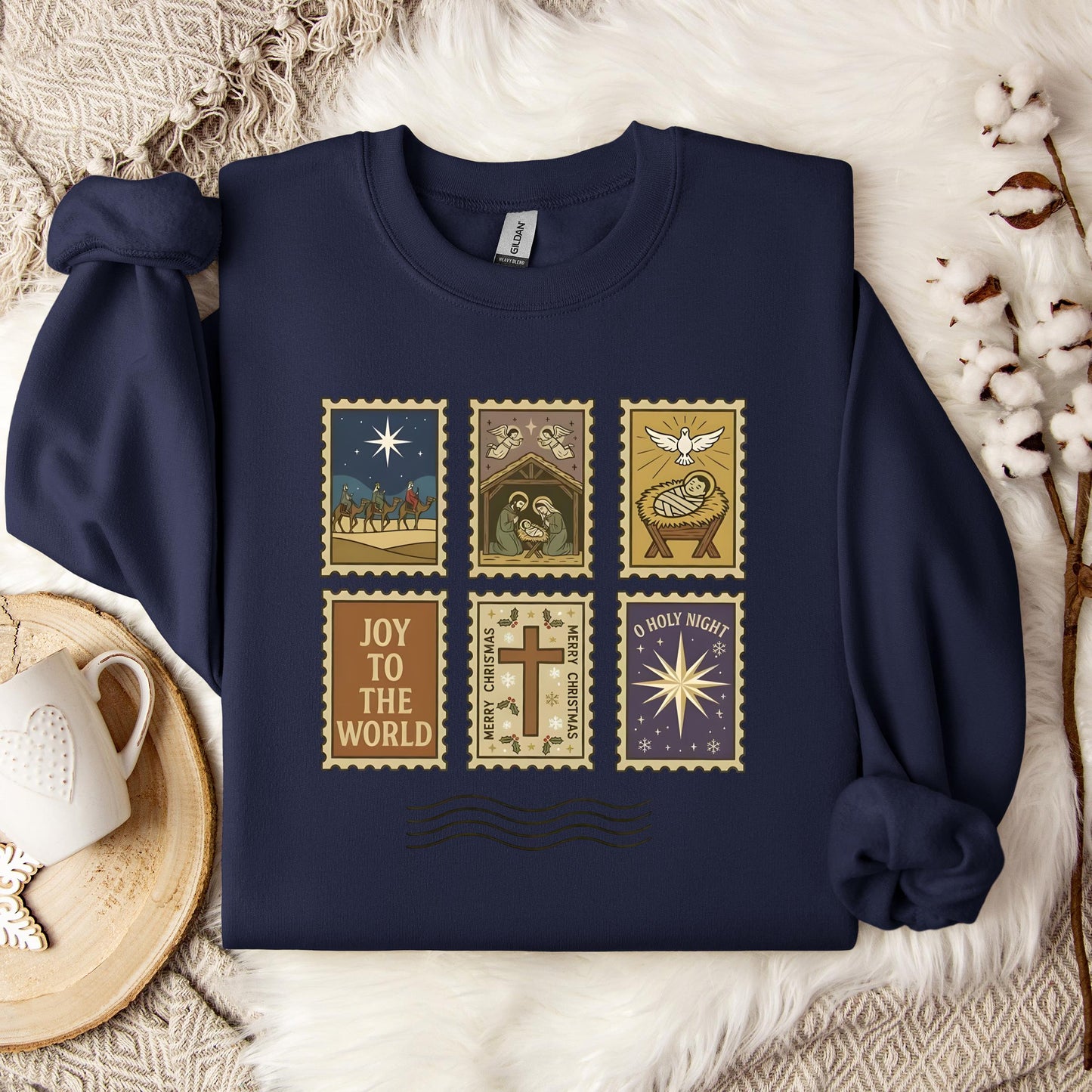 Nativity Christian Postage Stamp Sweatshirt