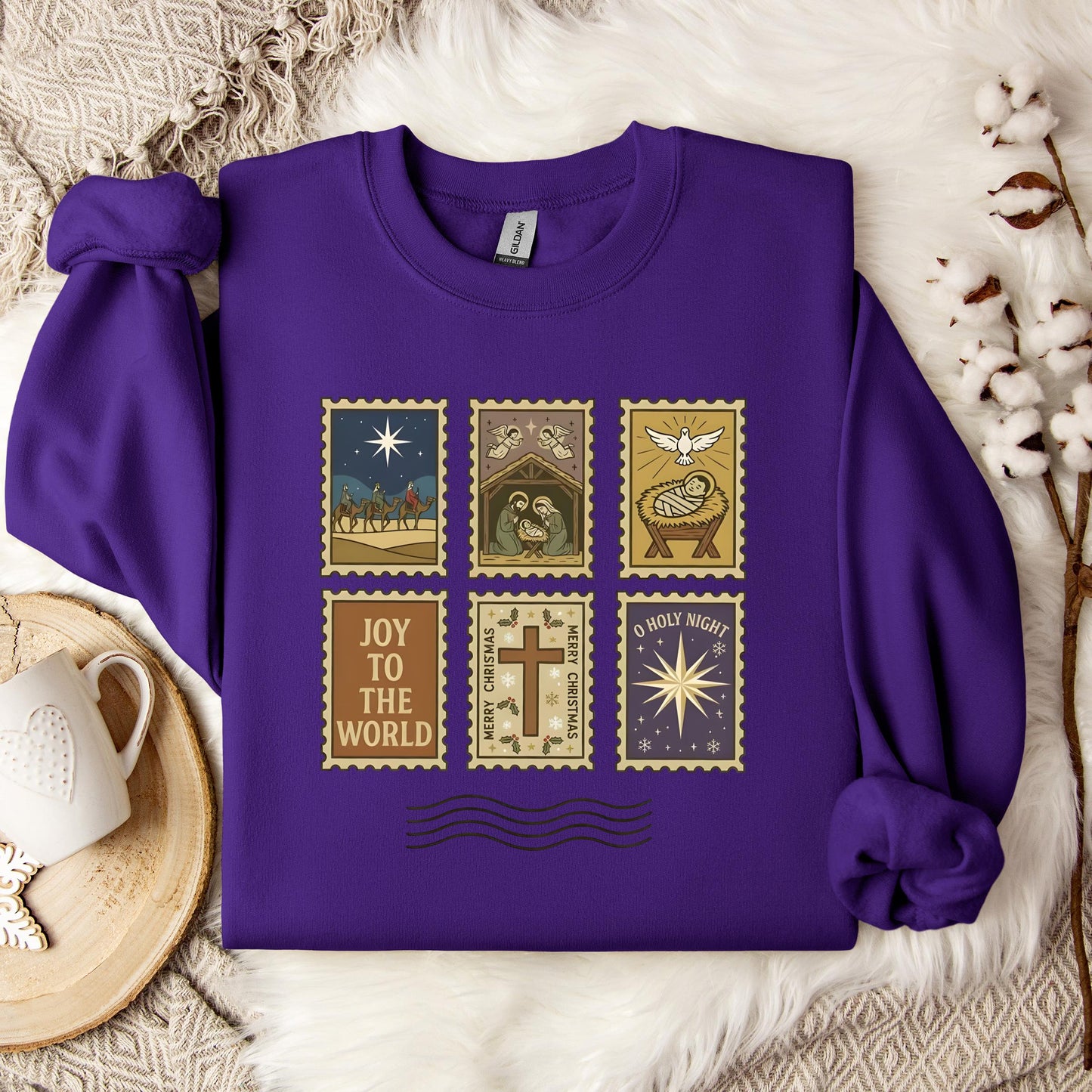 Nativity Christian Postage Stamp Sweatshirt