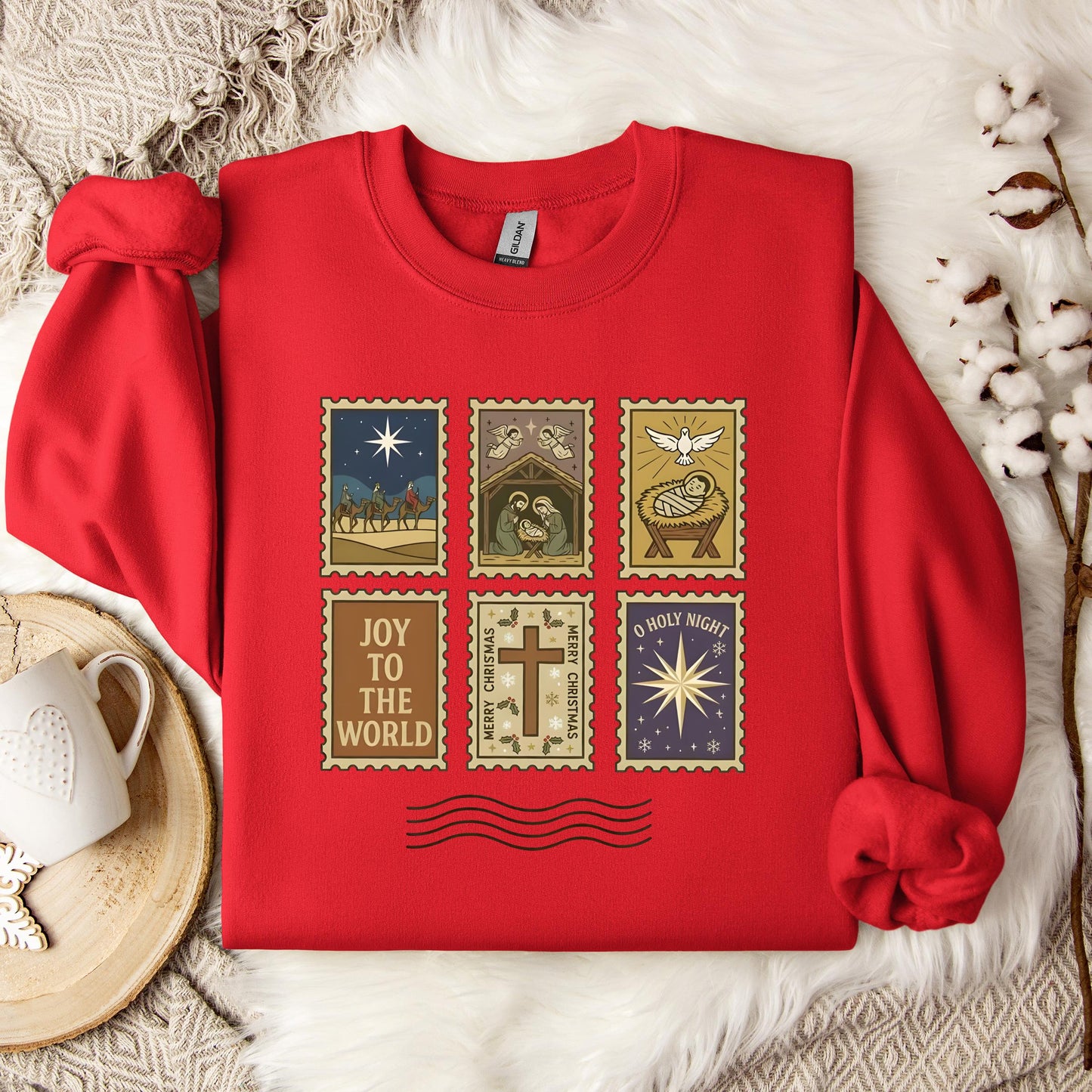 Nativity Christian Postage Stamp Sweatshirt