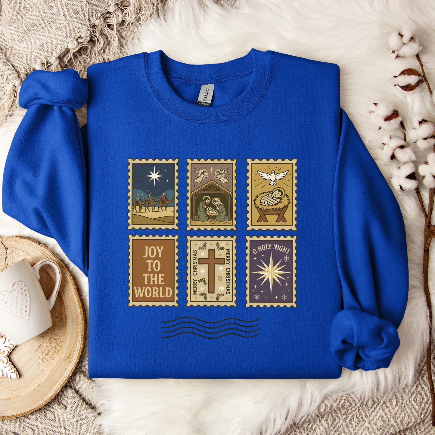 Nativity Christian Postage Stamp Sweatshirt