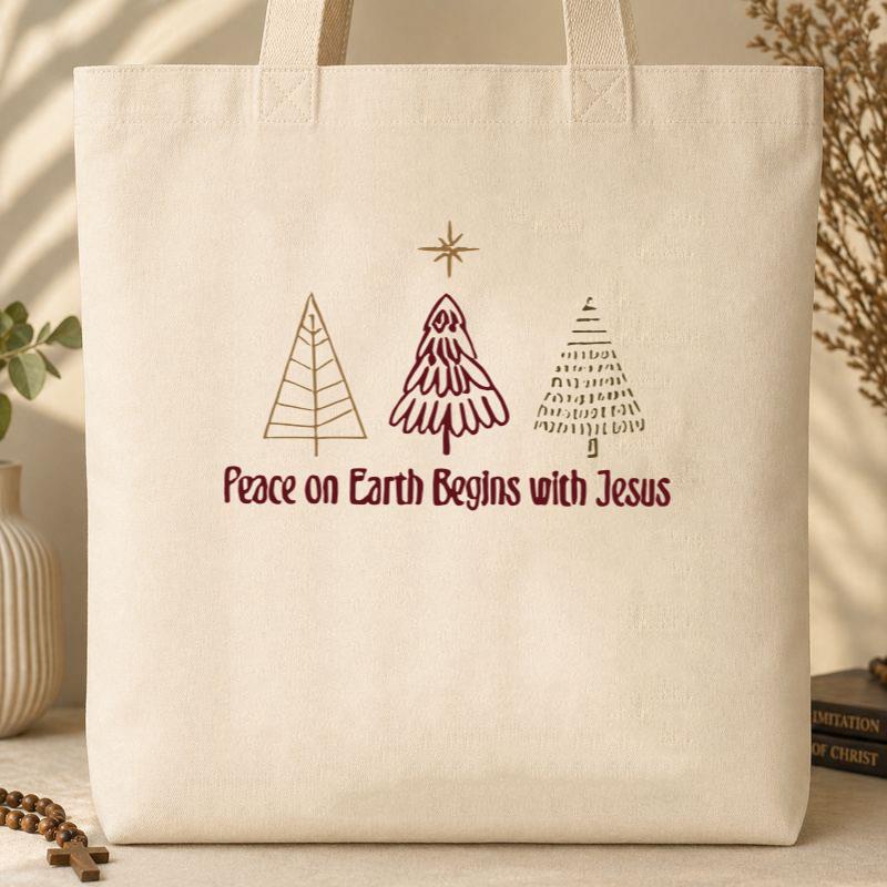 Peace On Earth Begins With Jesus Tote Bag