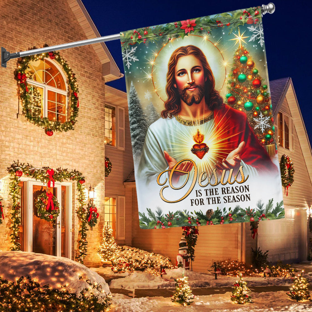 Jesus Christ Scared Heart Christmas Flag Jesus Is The Reason For The Season