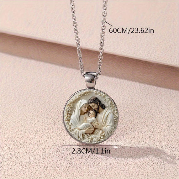 Holy Family Cameo Pendant Necklace — Catholic Saint Joseph, Blessed Mother and Infant Jesus