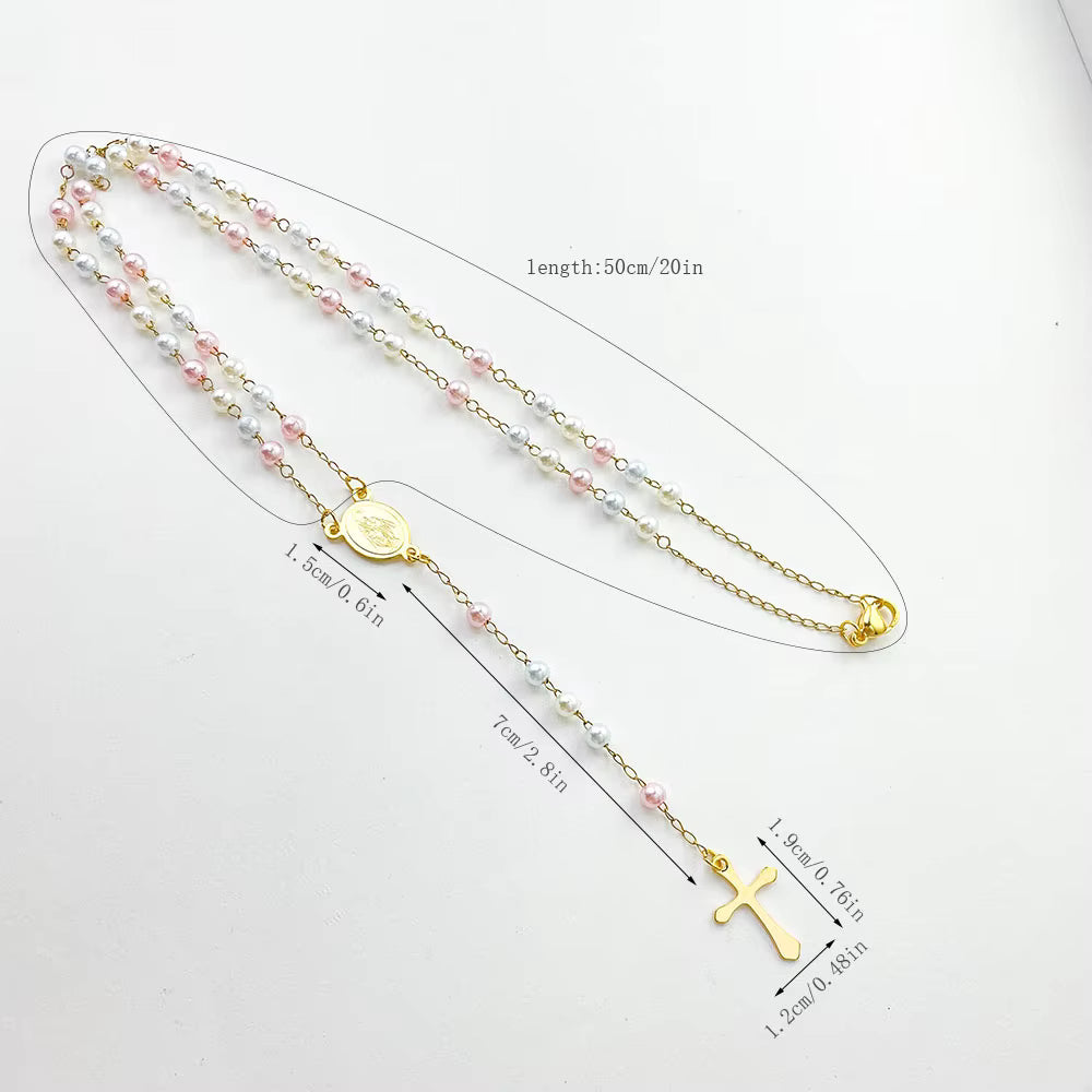 Five Decade Rosary — Dainty Catholic Prayer Beads with Cross and Marian Heart Medal