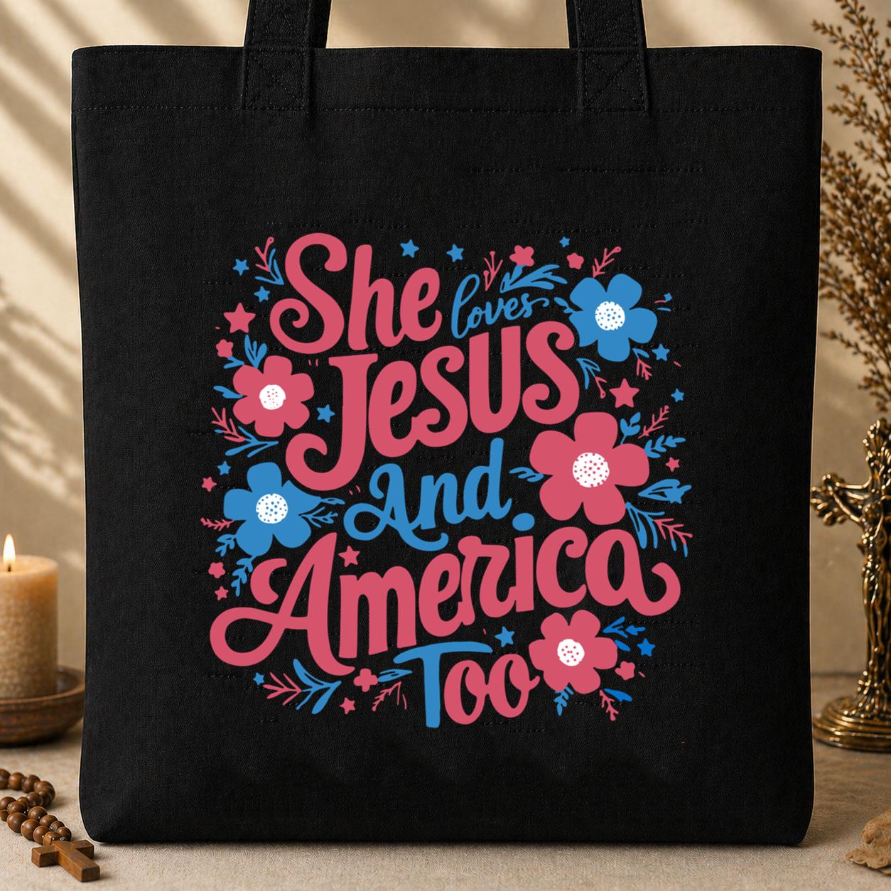 She Loves Jesus And America Too 02 Tote Bag