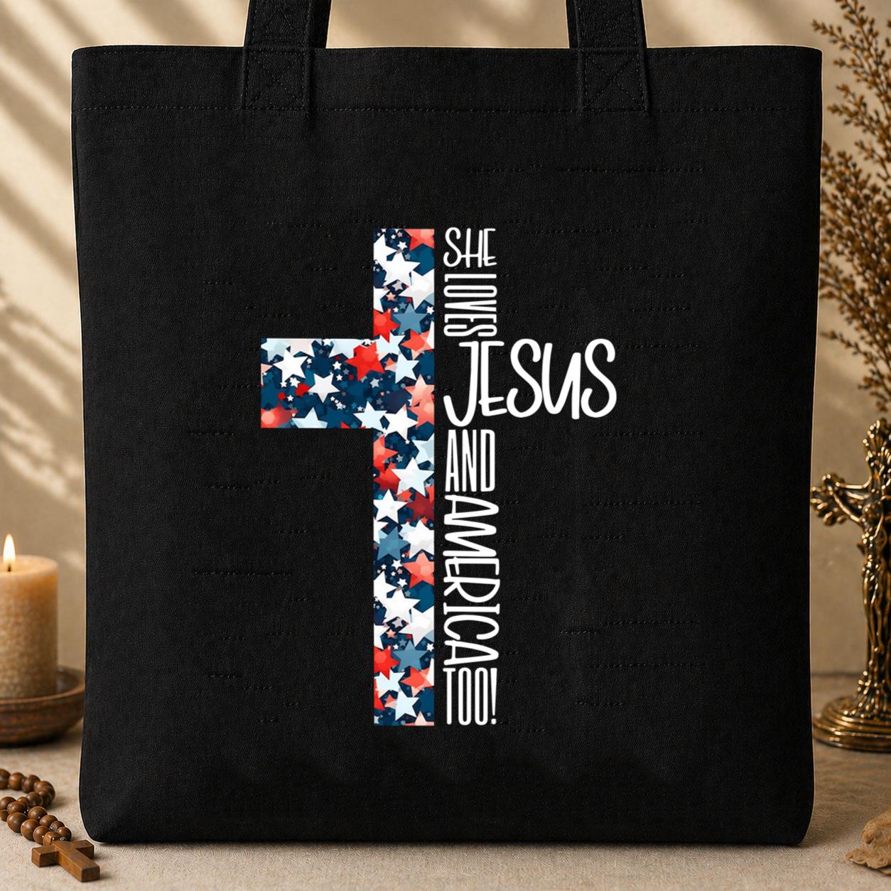 She Loves Jesus And America Too 03 Tote Bag