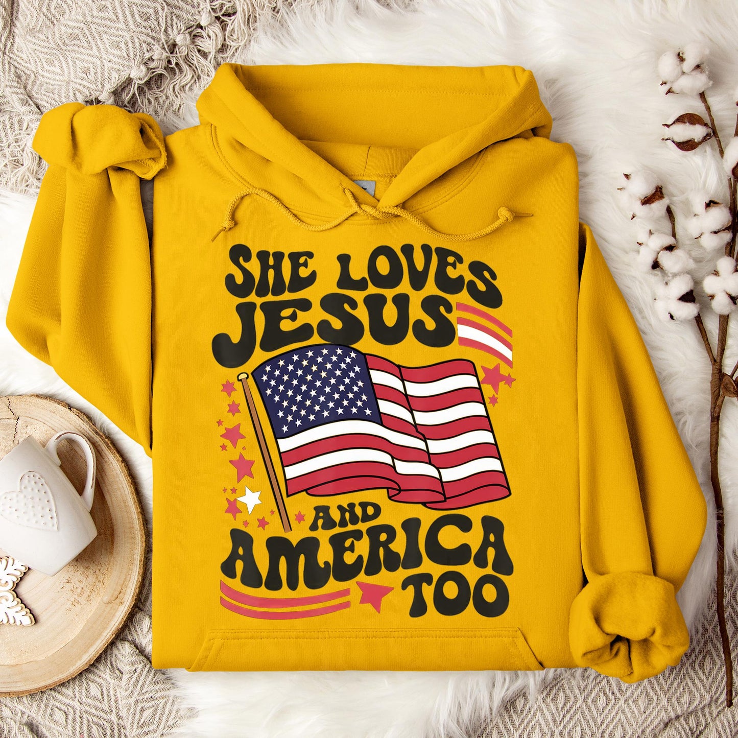 She Loves Jesus And America Too 4th Of July Flag Christian Hoodie