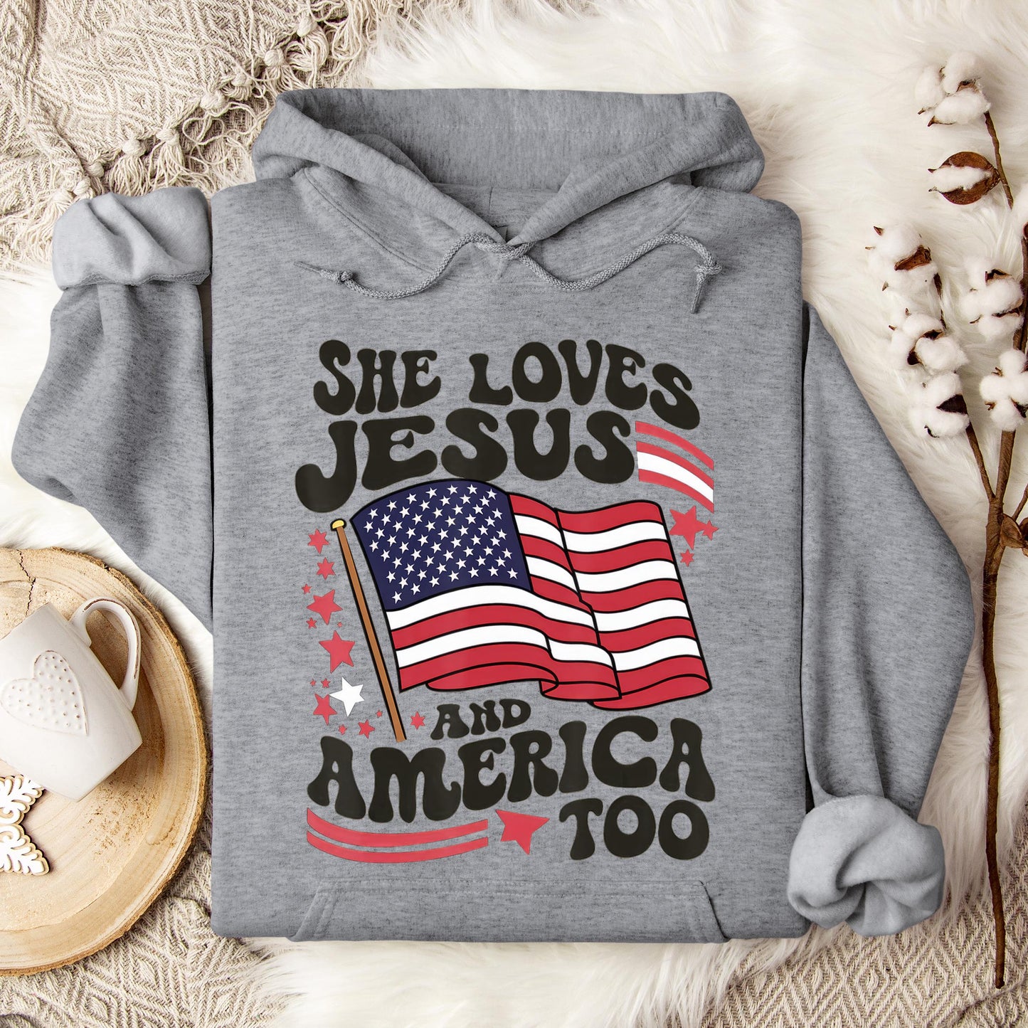 She Loves Jesus And America Too 4th Of July Flag Christian Hoodie