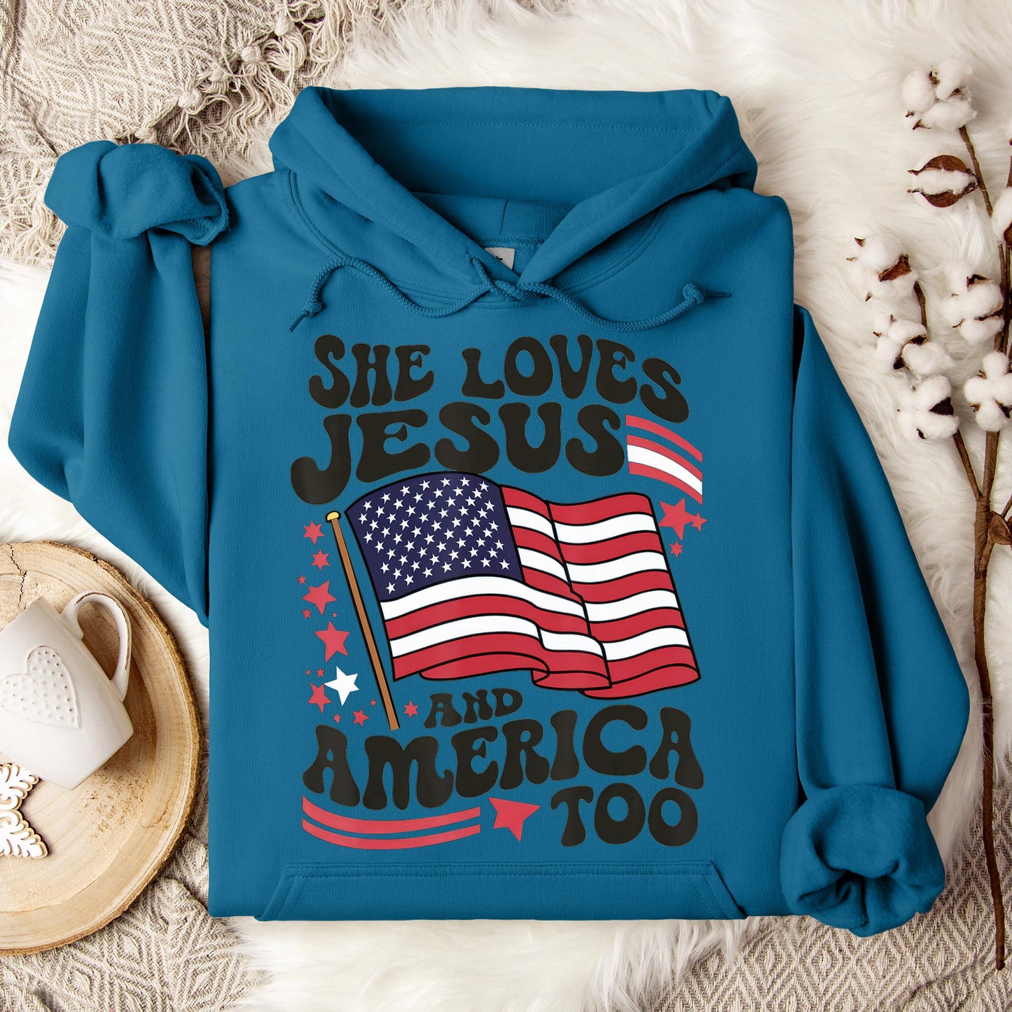 She Loves Jesus And America Too 4th Of July Flag Christian Hoodie