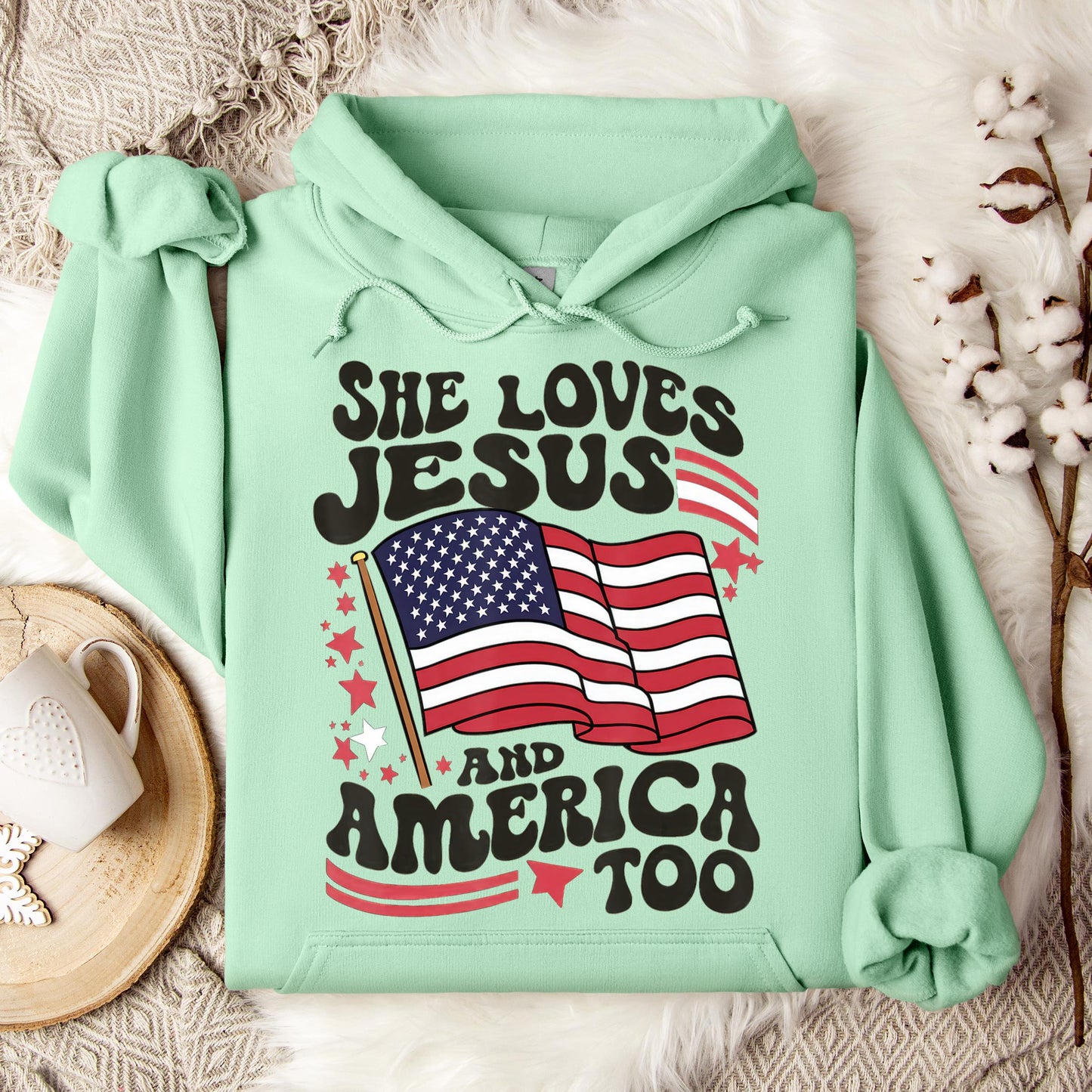 She Loves Jesus And America Too 4th Of July Flag Christian Hoodie