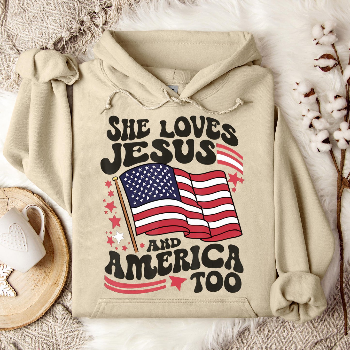 She Loves Jesus And America Too 4th Of July Flag Christian Hoodie