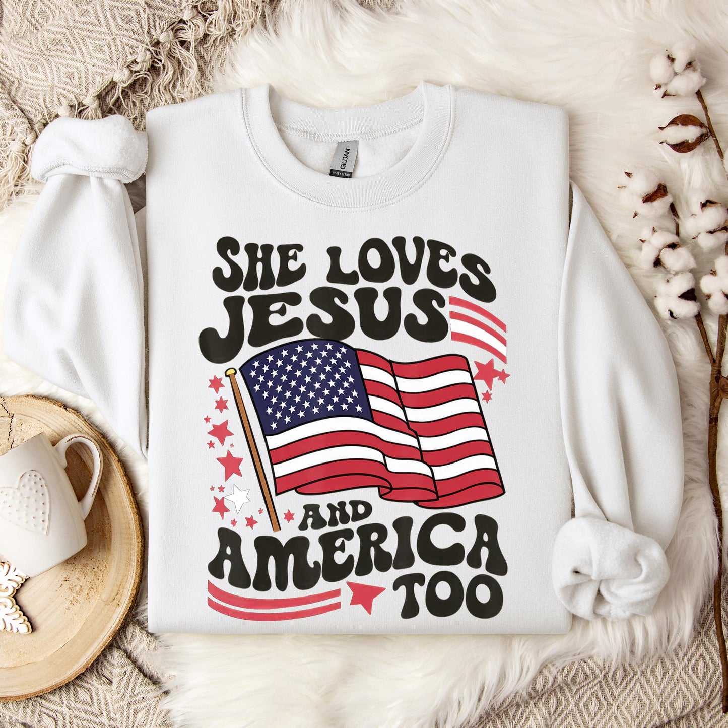 She Loves Jesus And America Too 4th Of July Flag Christian Sweatshirt